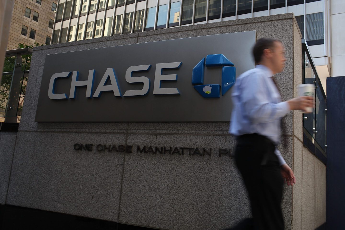 A Chase sign is viewed at the company's New York headquarters on May 11, 2012 in New York City.