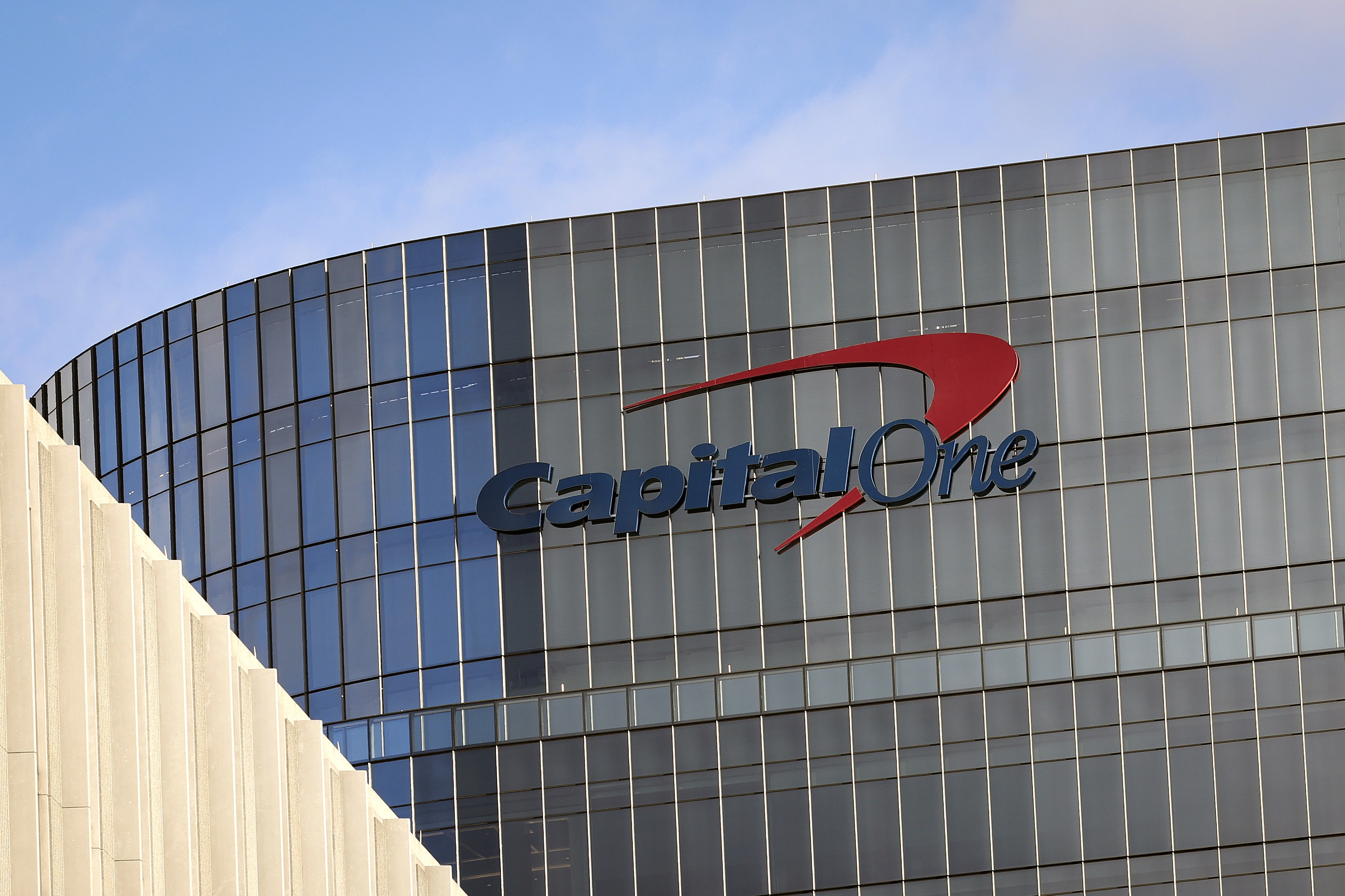 The logo for consumer lending firm Capital One Financial Corp is seen on its headquarters