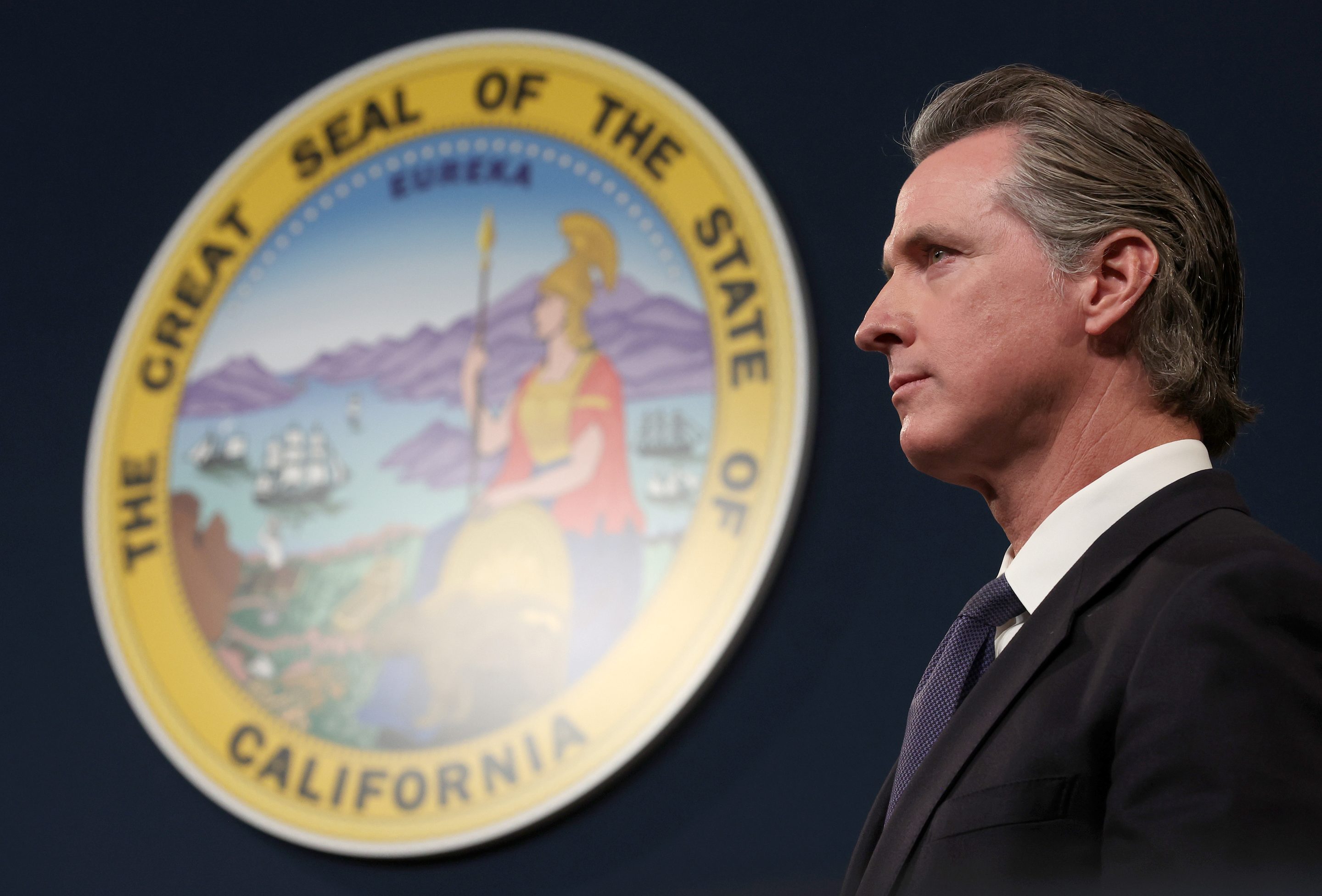 California Gov. Gavin Newsom looks on during a press conference on February 01, 2023 in Sacramento, California.