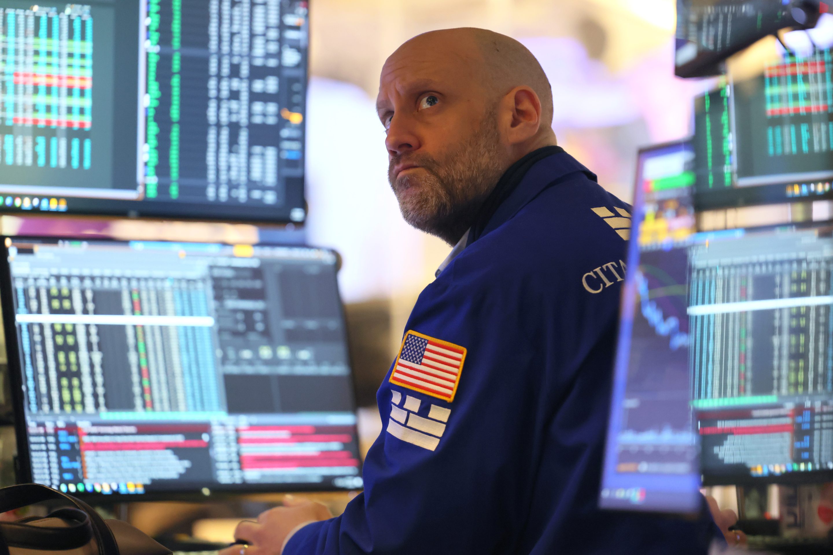 Traders work on the floor of the New York Stock Exchange during morning trading on March 13, 2023 in New York City.
