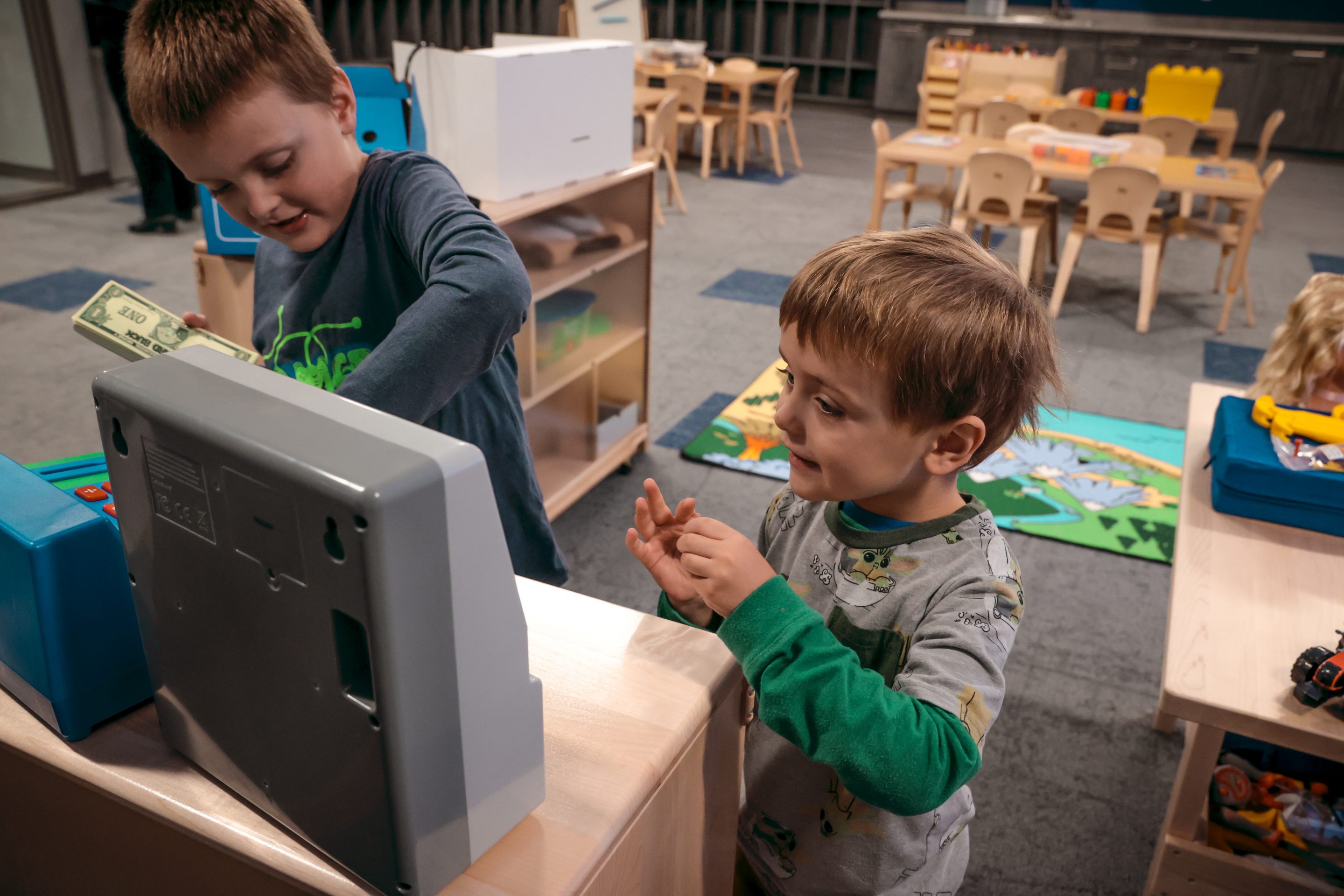 Children playing at the Cambridge Little Achievers childcare center in Fairfield, Iowa.