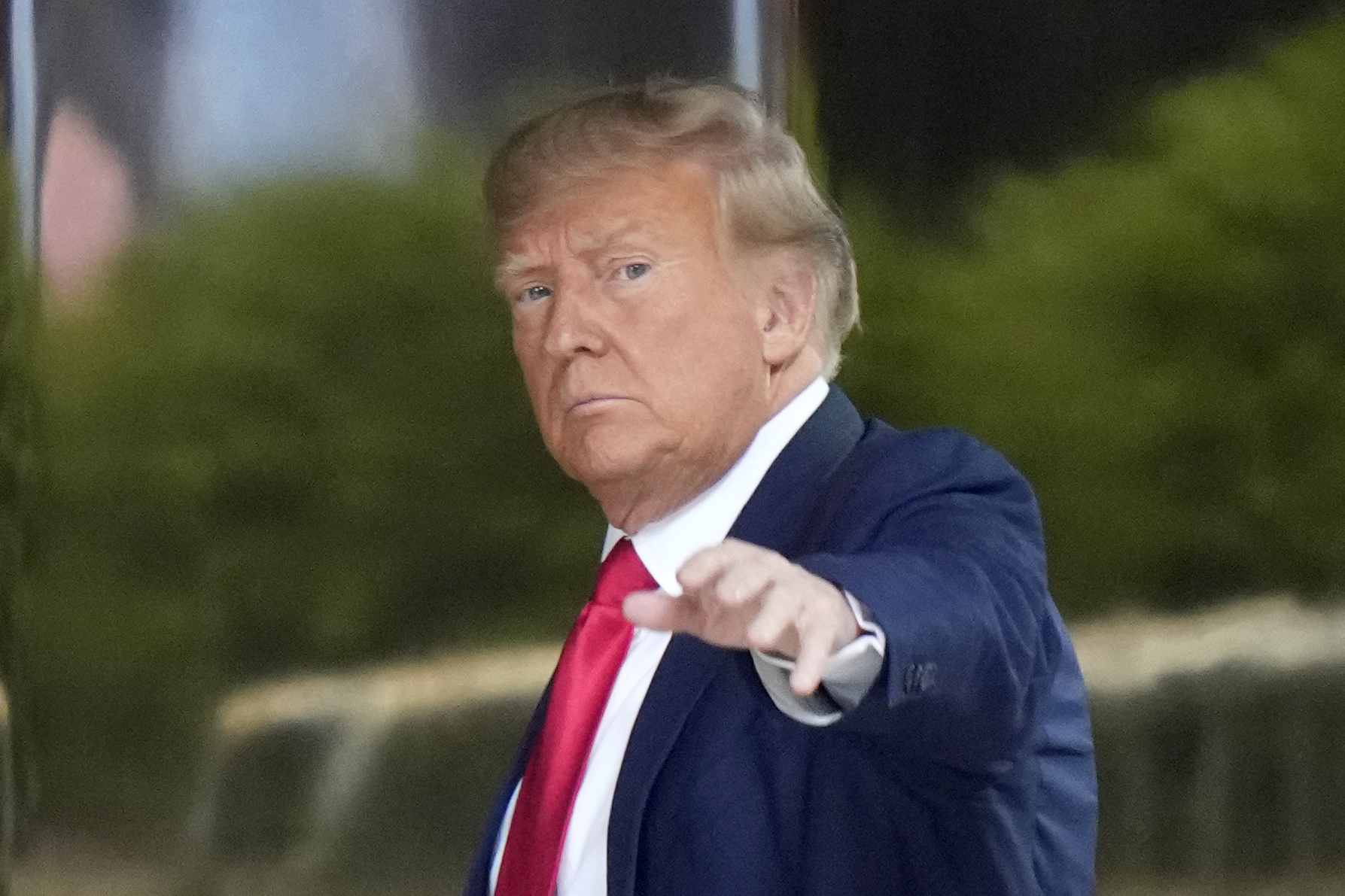 Former president Donald Trump arrives at Trump Tower in New York on Monday, April 3, 2023.