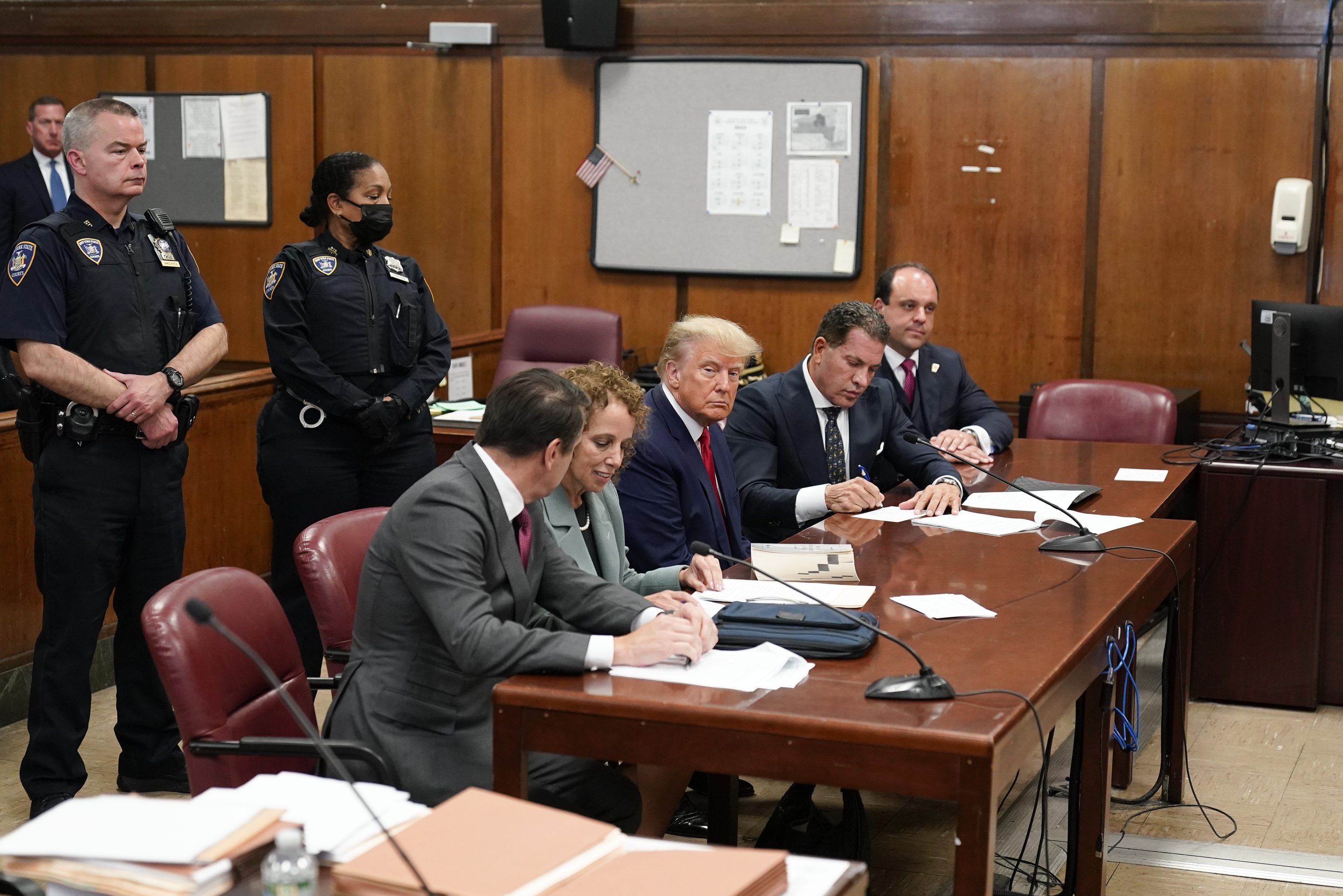 Former President Donald Trump appears in court for his arraignment, Tuesday, April 4, 2023, in New York.