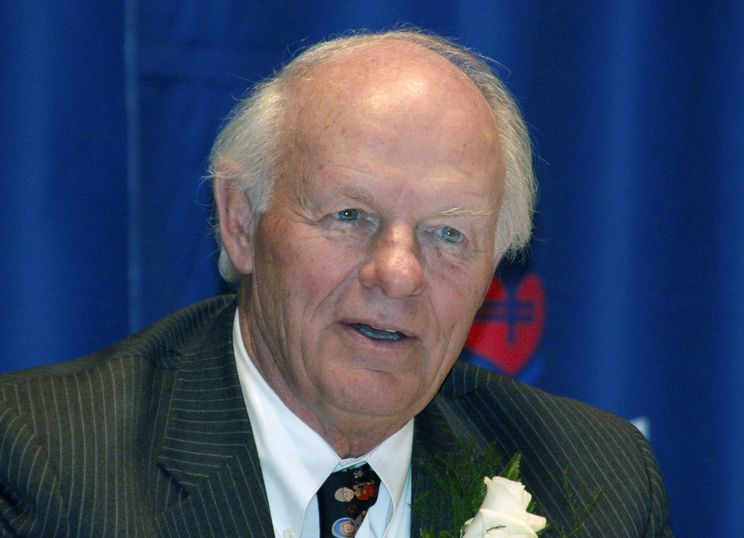 South Dakota philanthropist T. Denny Sanford speaks with reporters, Feb. 3, 2007, in Sioux Falls, S.D.