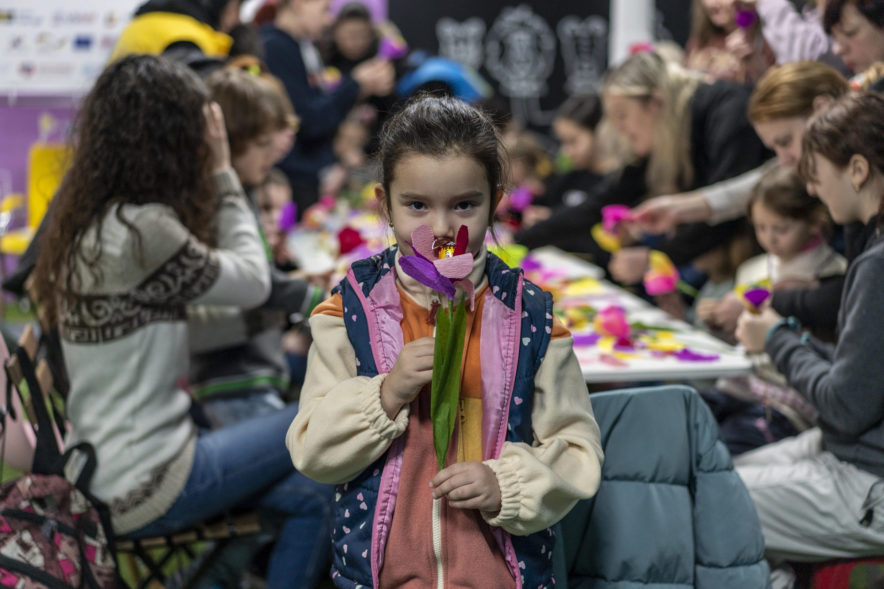 Volunteers organize activities for children from the war-torn cities of southern Ukraine at the UNICEF Office in Odessa, Ukraine on Feb. 7.