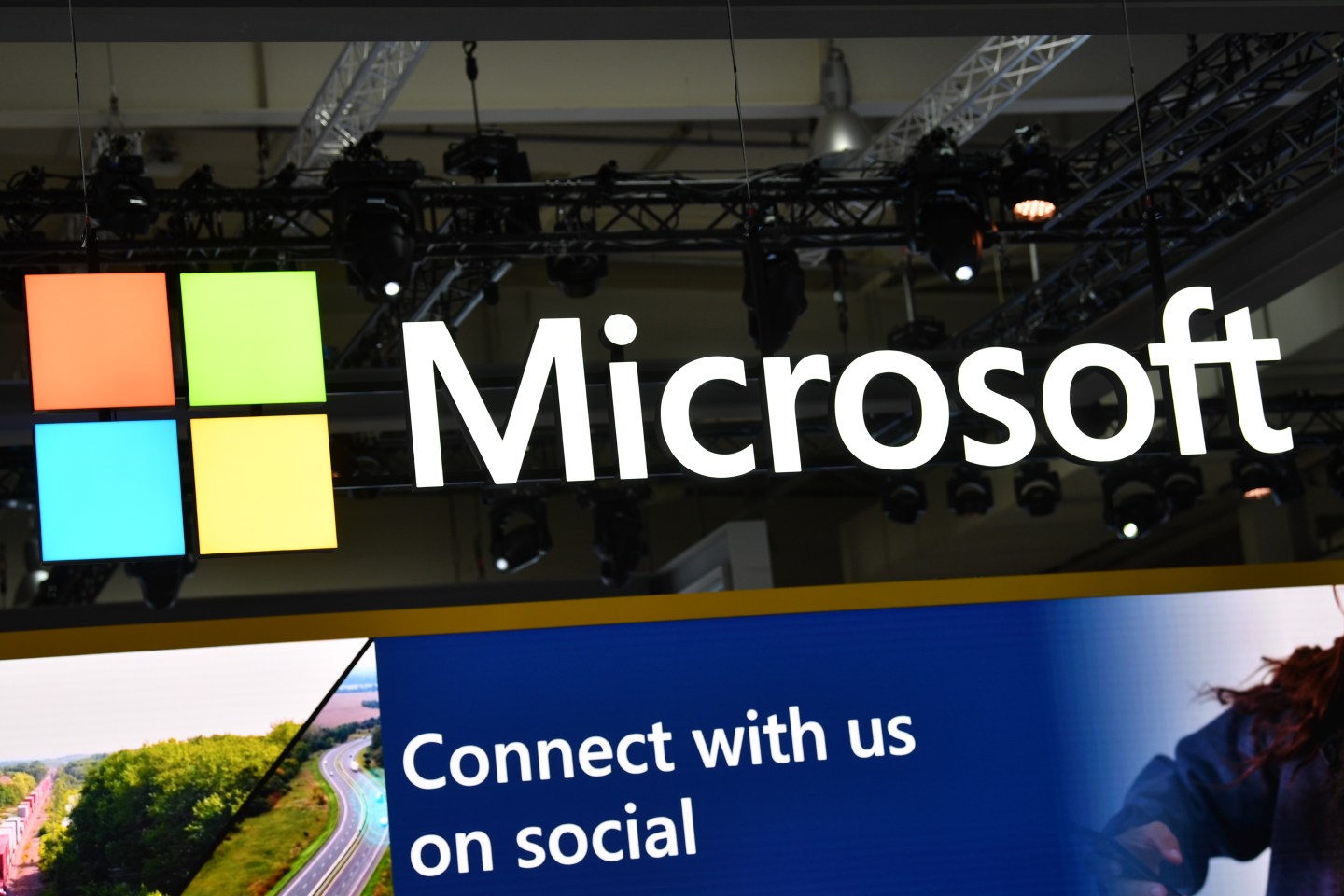 Microsoft's logo hung at a fair.