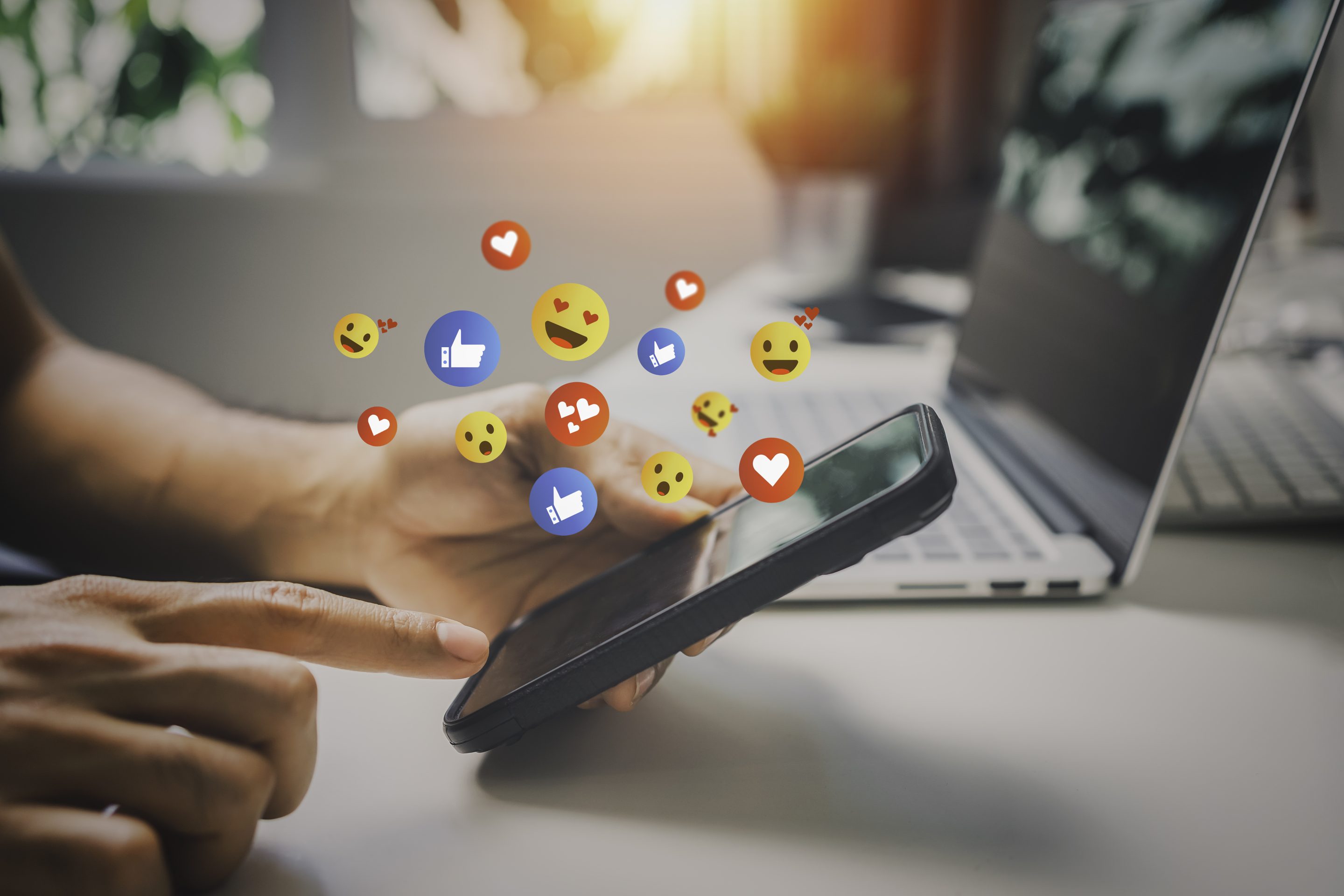 Men use smartphones to social media on vacation at home, use social media to talk to social distancing