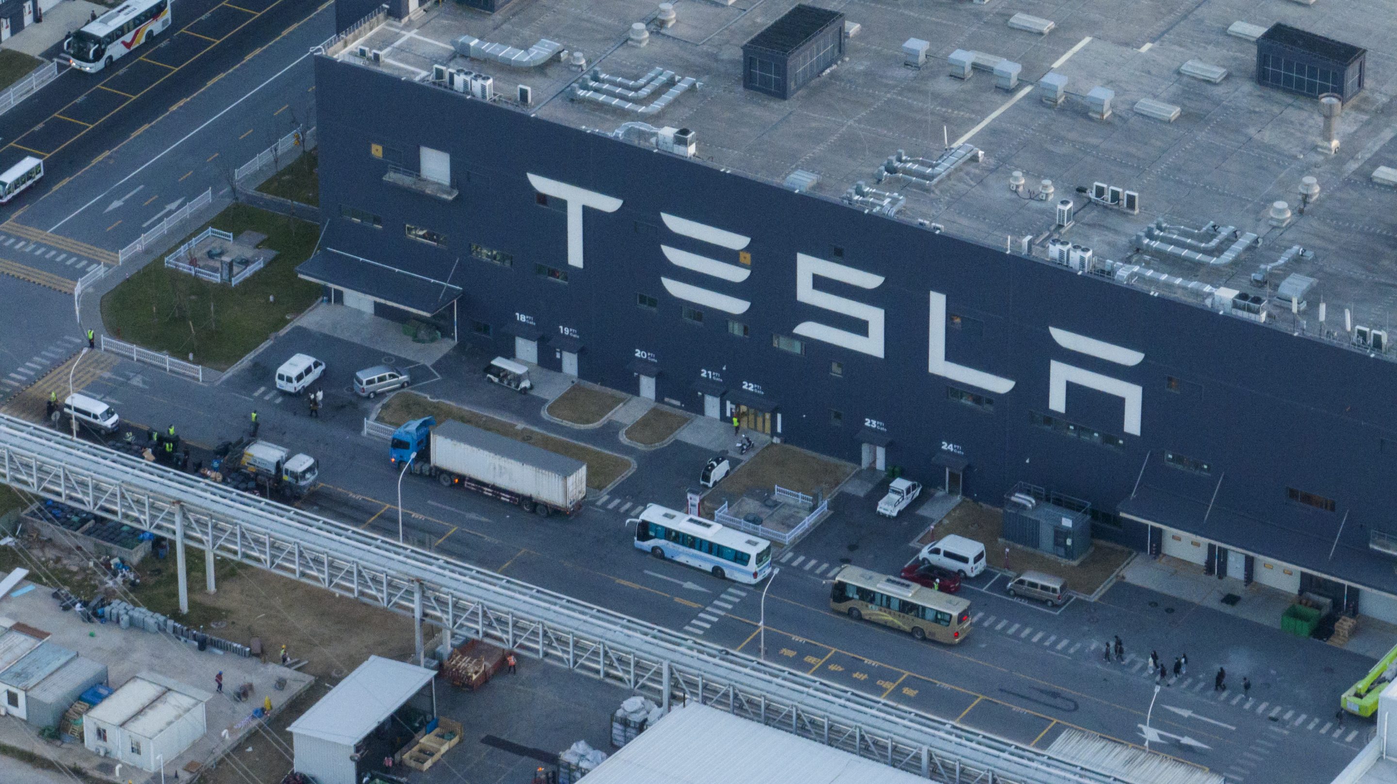 Aerial view of Tesla Shanghai Gigafactory