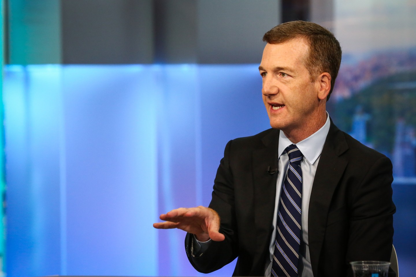 Mike Wilson, chief U.S. equity strategist at Morgan Stanley & Co., speaks during a Bloomberg Television interview in New York,