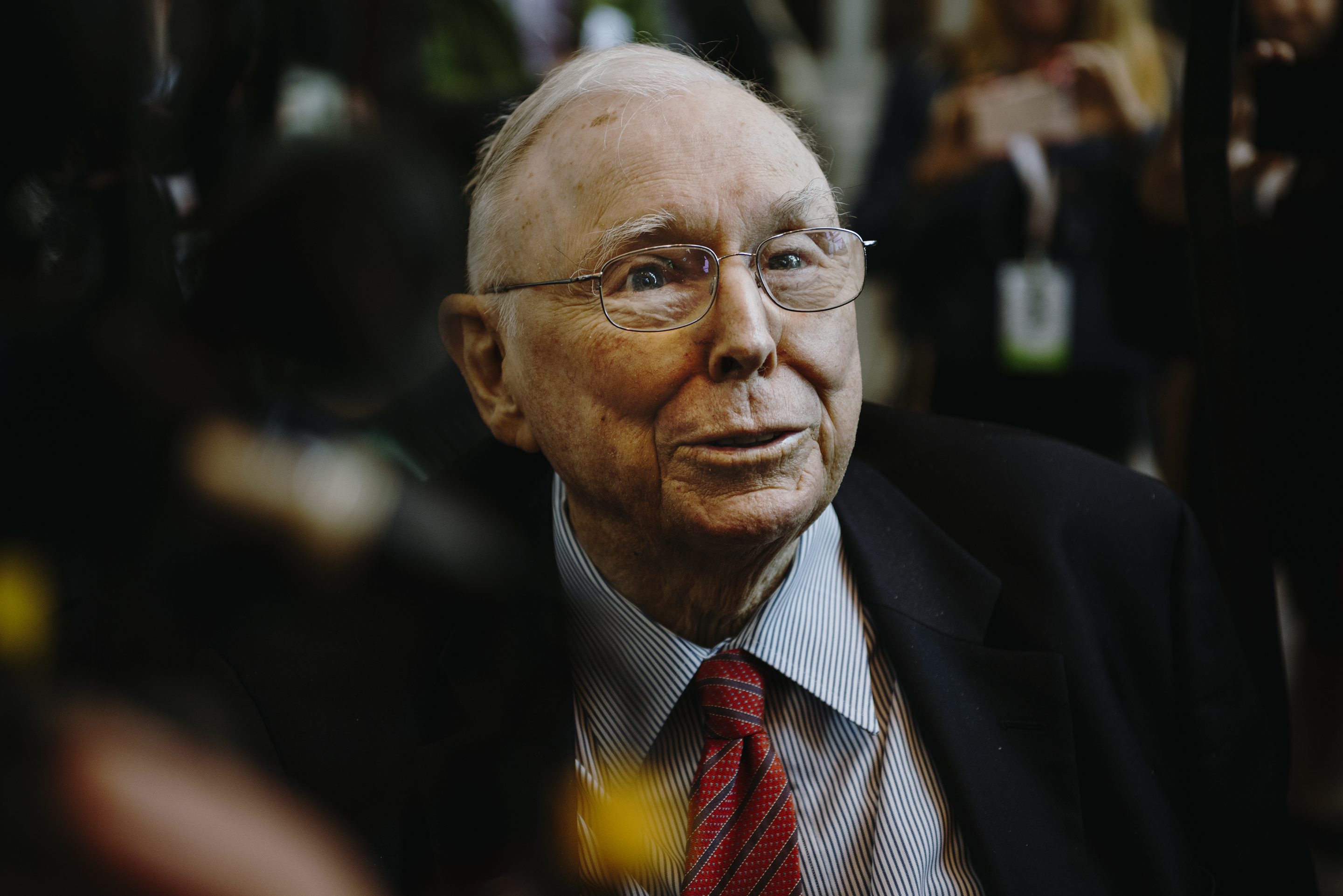 Charlie Munger, vice chairman of Berkshire Hathaway, speaks to members of the media on May 3, 2019, the day before the company’s annual meeting in Omaha.