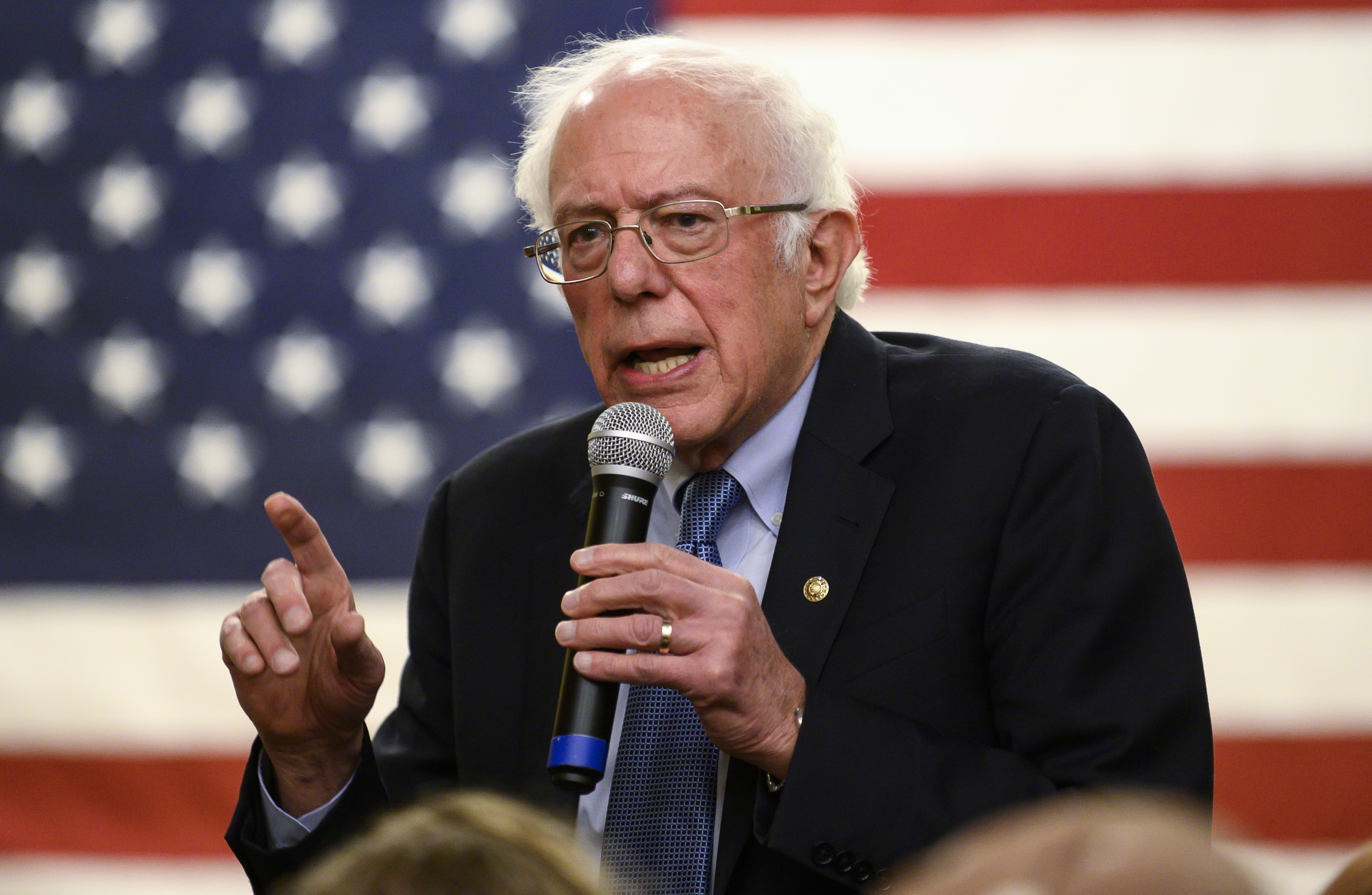 Democratic presidential candidate Sen. Bernie Sanders (I-VT) speaks at town hall at the National Motorcycle Museum on January 3, 2020 in Anamosa, Iowa.