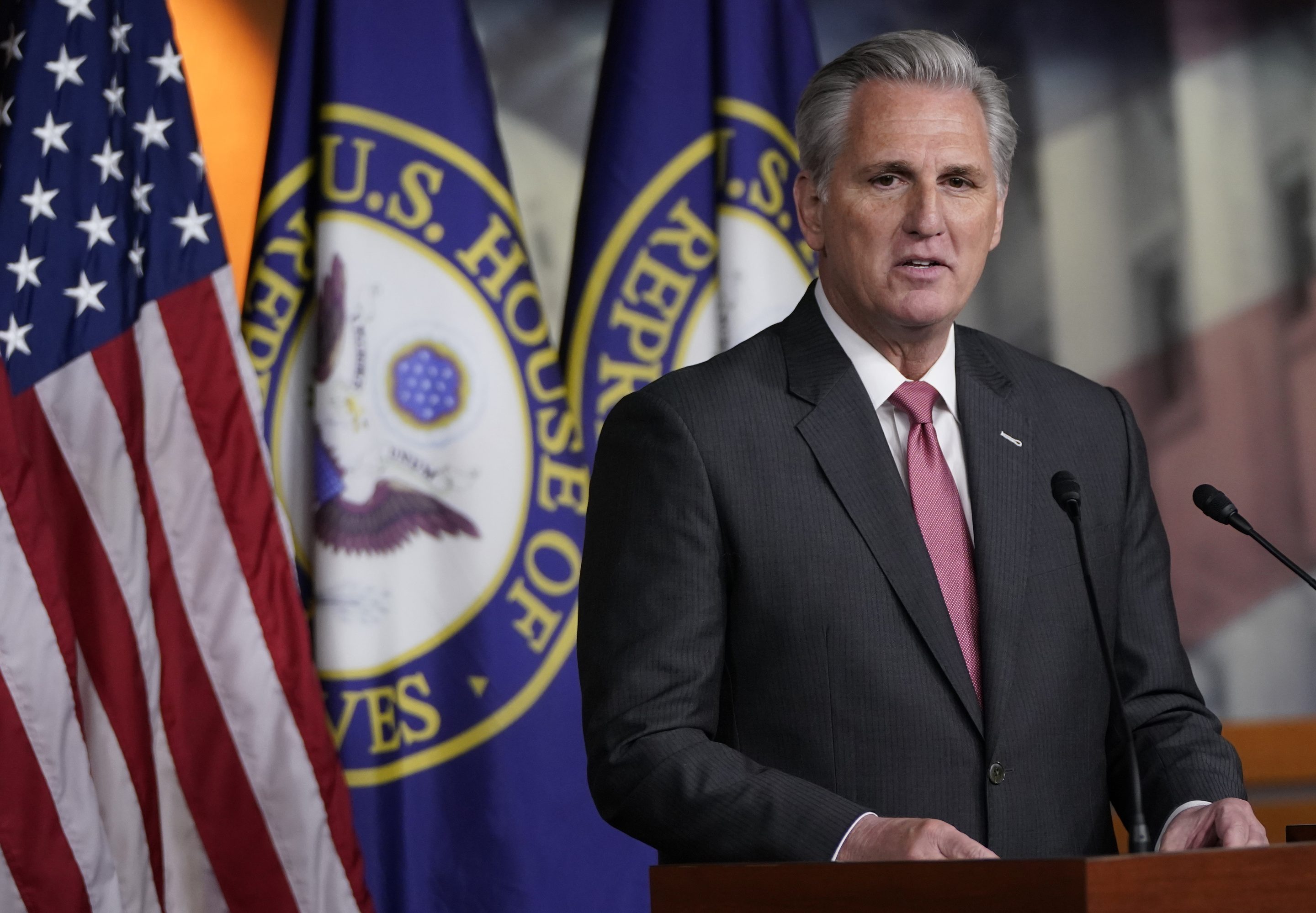 House Minority Leader Kevin McCarthy (R-CA) answers questions during a press conference at the U.S. Capitol on January 09, 2020 in Washington, DC.