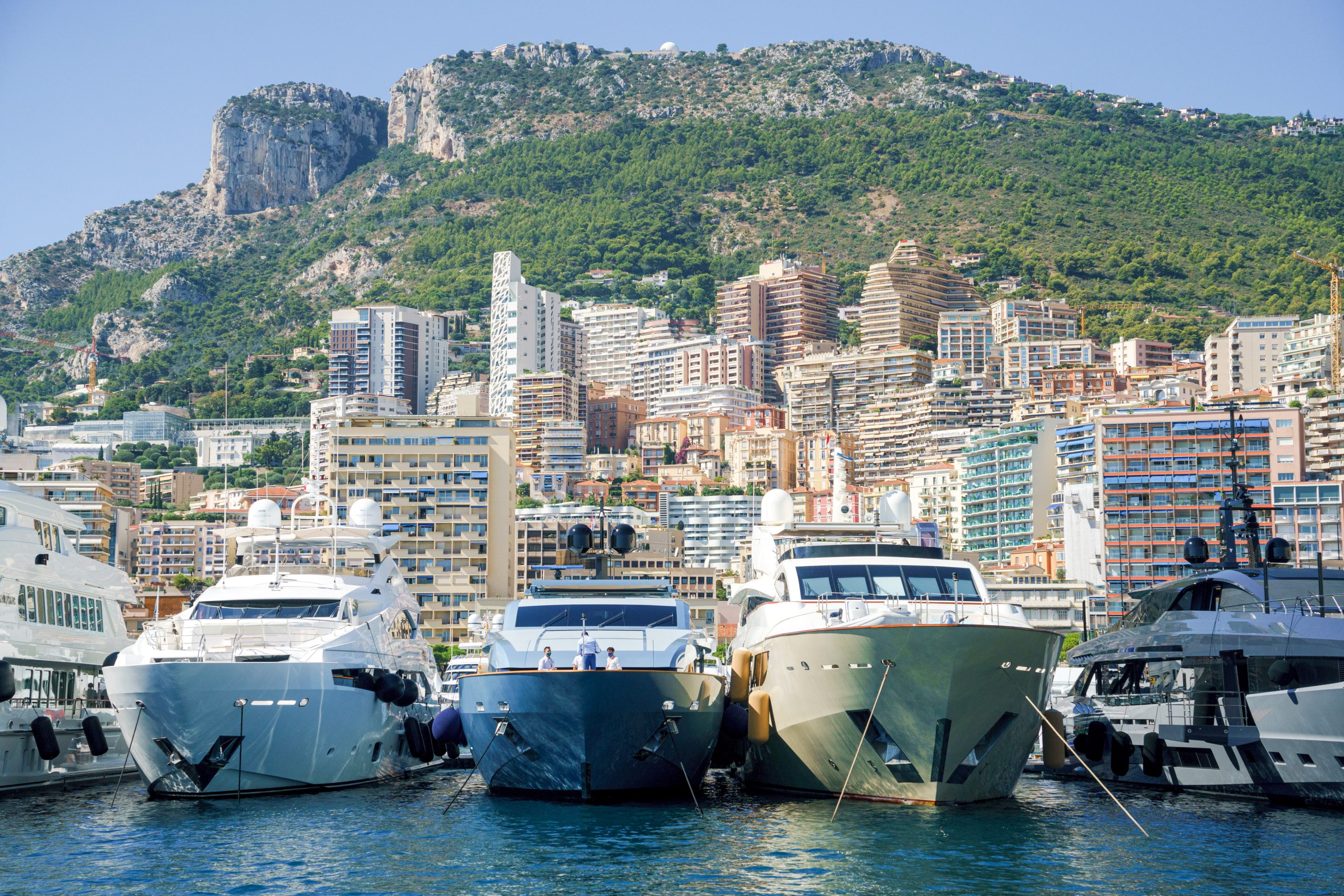 Luxury yachts in the Monaco's harbor. 