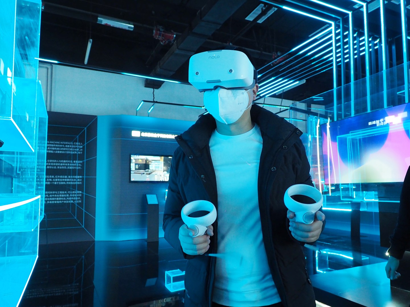 A consumer plays a game in the metaverse.