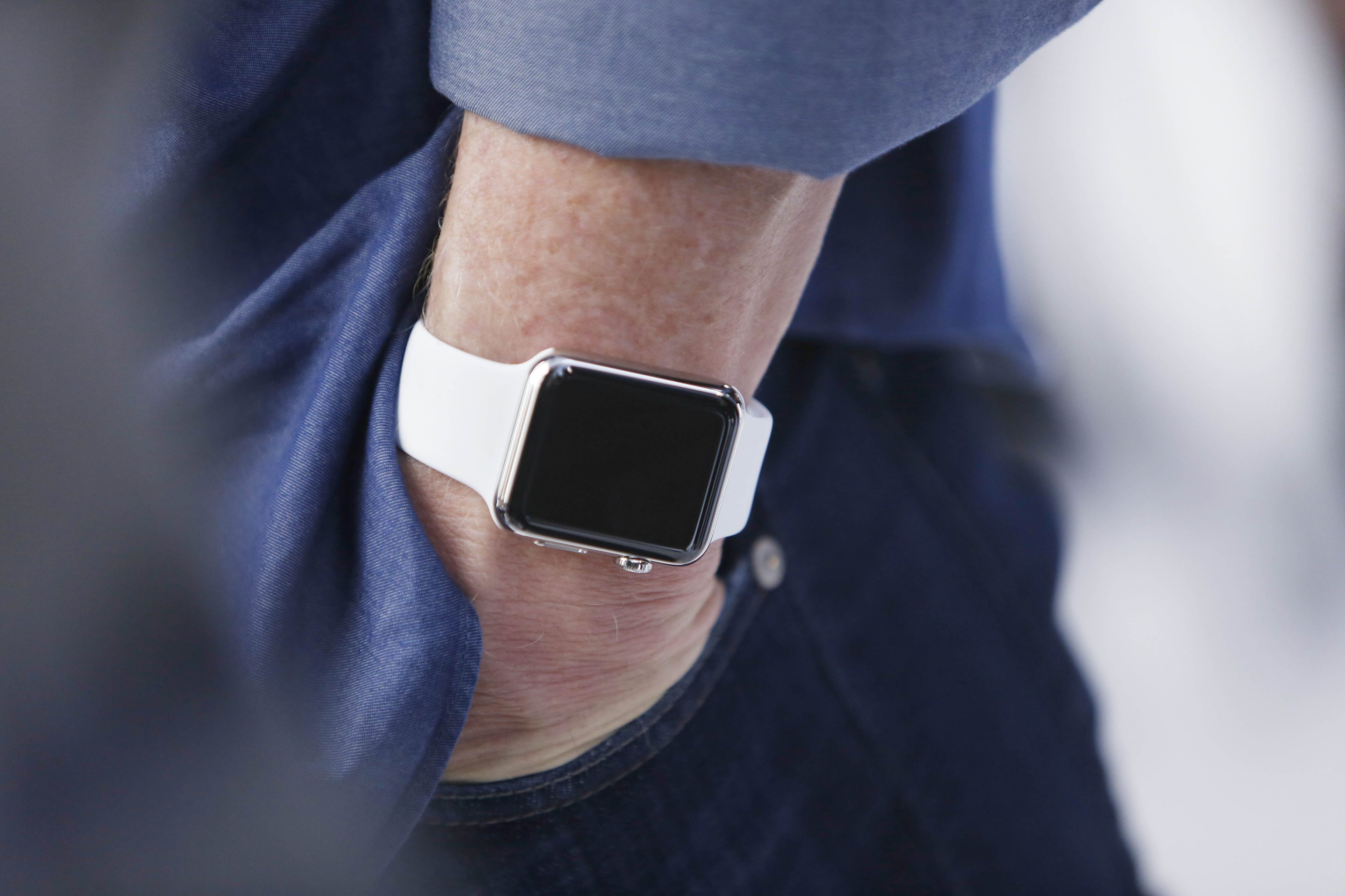 Tim Cook, Apple CEO, wears an Apple Watch.