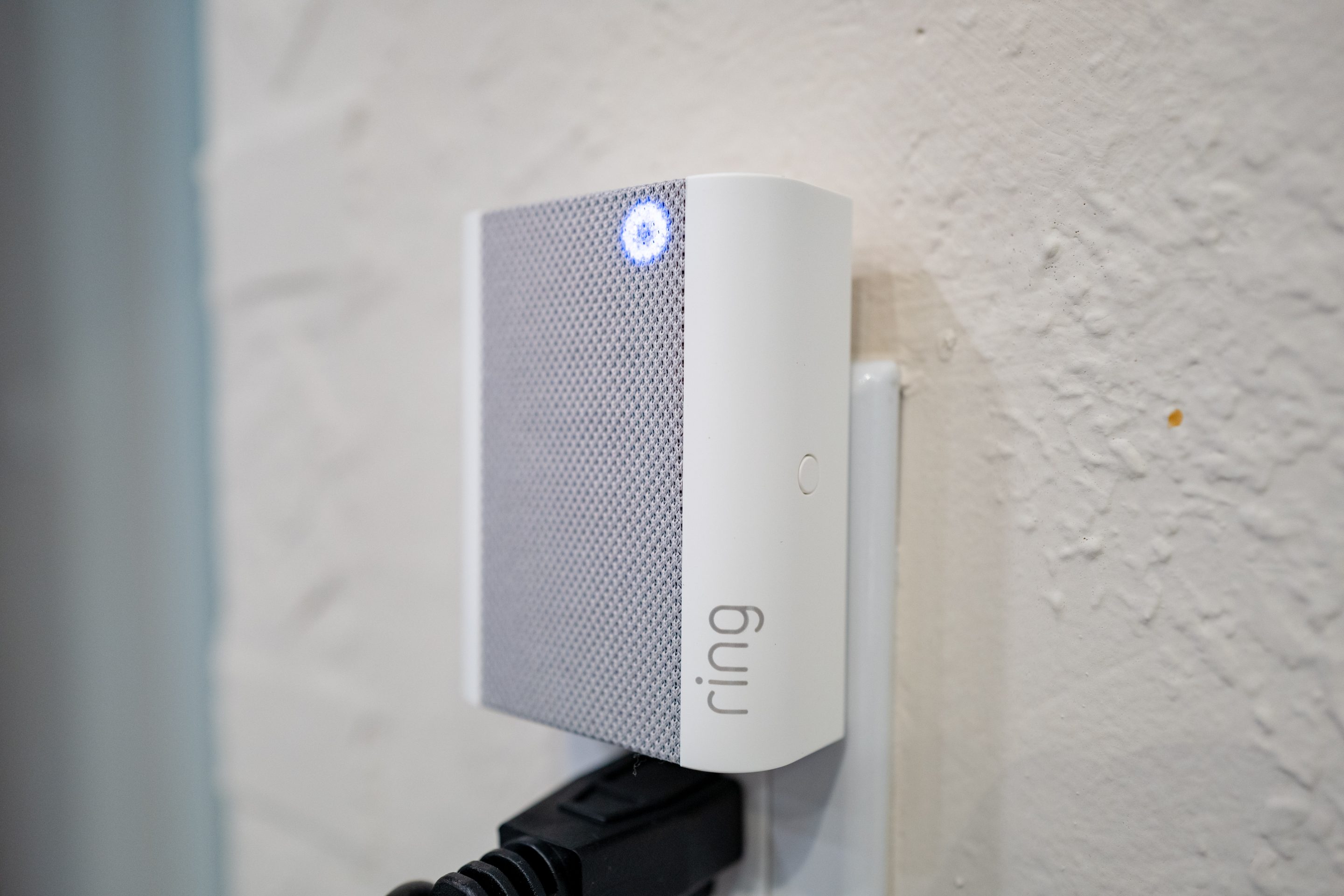 Close-up of Ring Chime for Ring Video Doorbell system from Amazon in smart home in Lafayette, California, May 17, 2021.