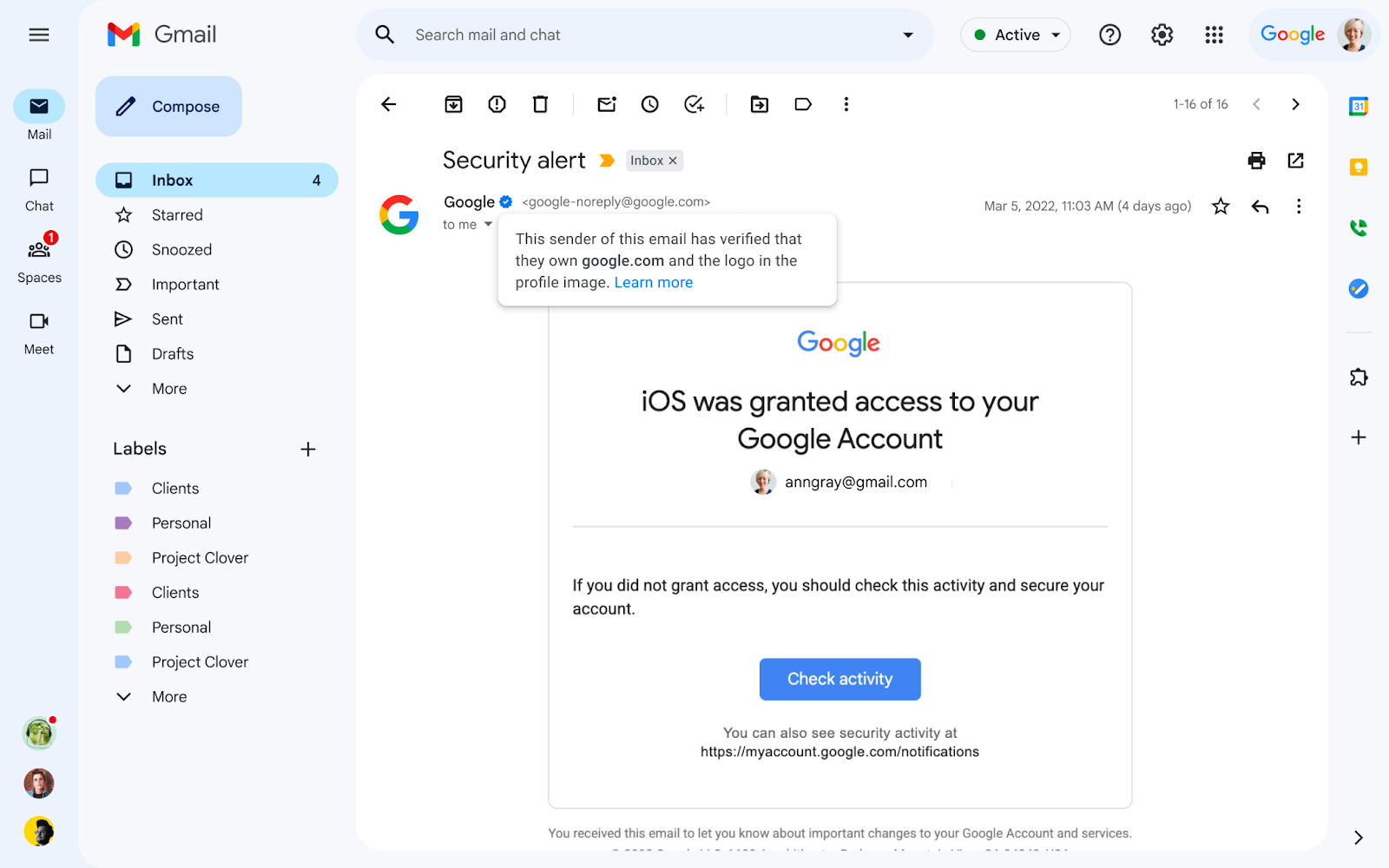 An example of Google's new blue check mark feature. 