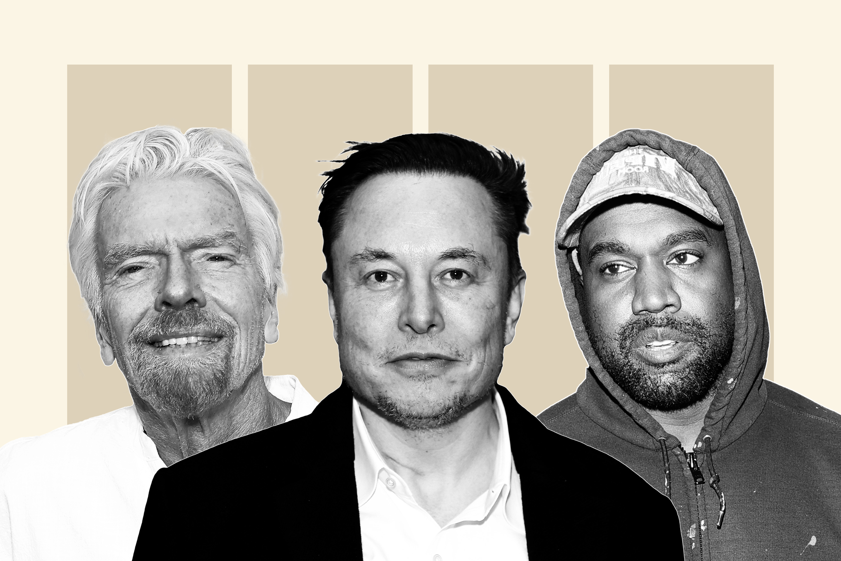 Sir Richard Branson, Elon Musk, and Kanye West.
