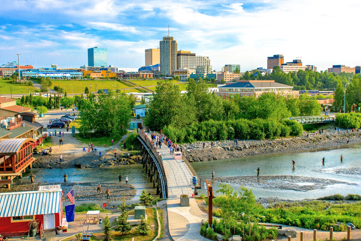 Just steps from downtown Anchorage lies Ship Creek, a favorite spot for fishing and bird-watching.