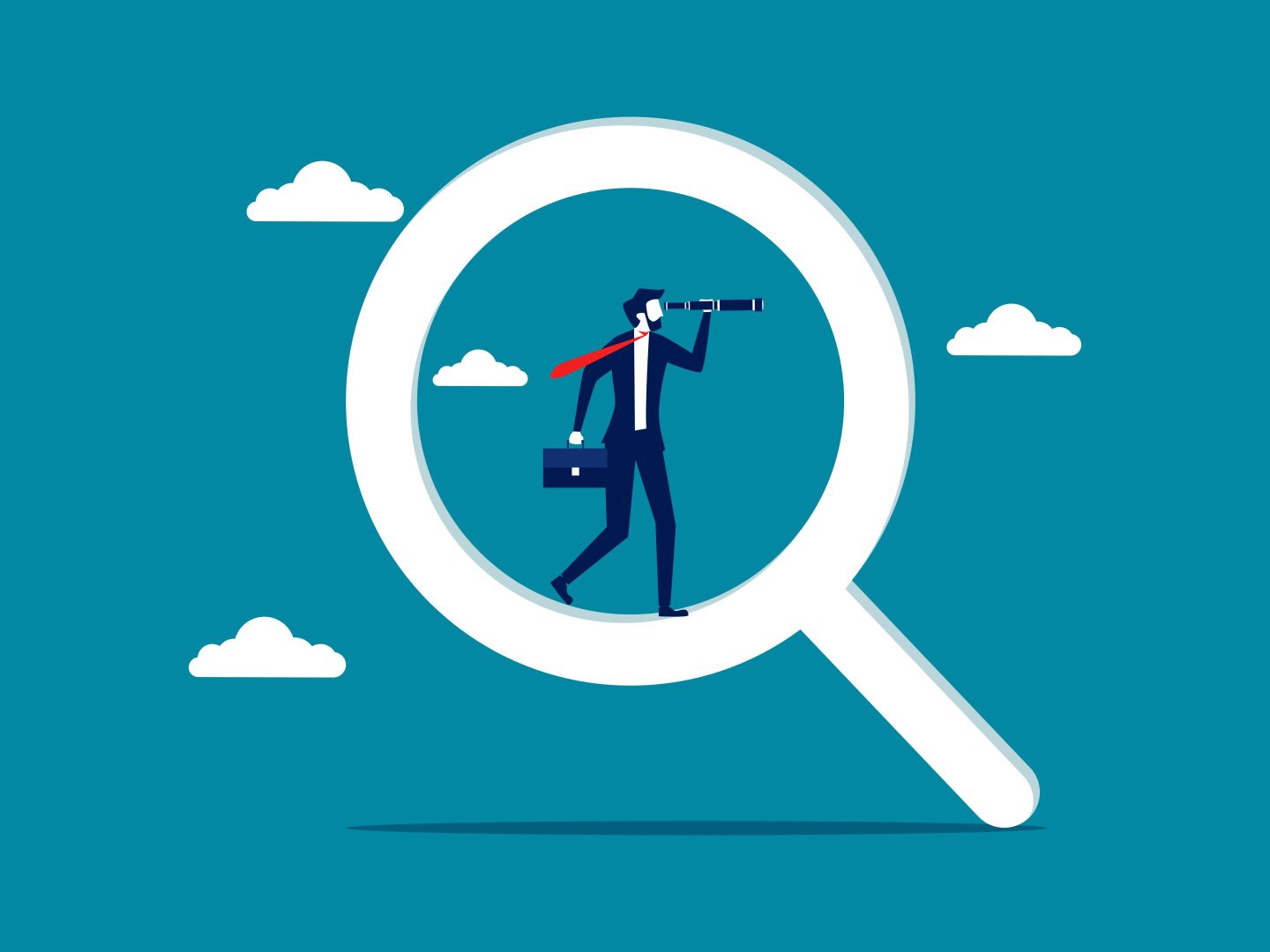 Businessman with search icons.