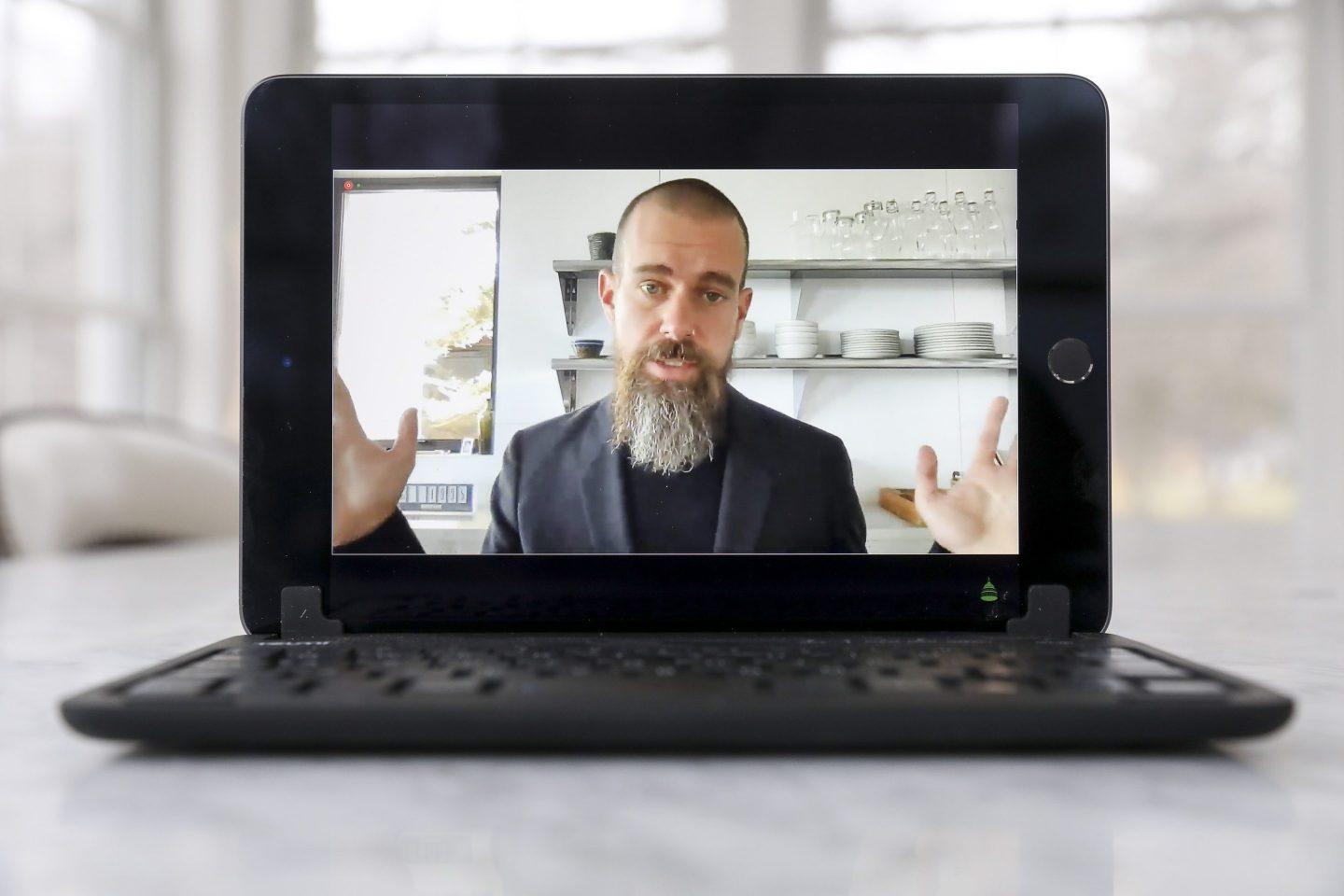 Jack Dorsey, CEO of Block, speaks virtually during a congressional committee hearing in 2021.