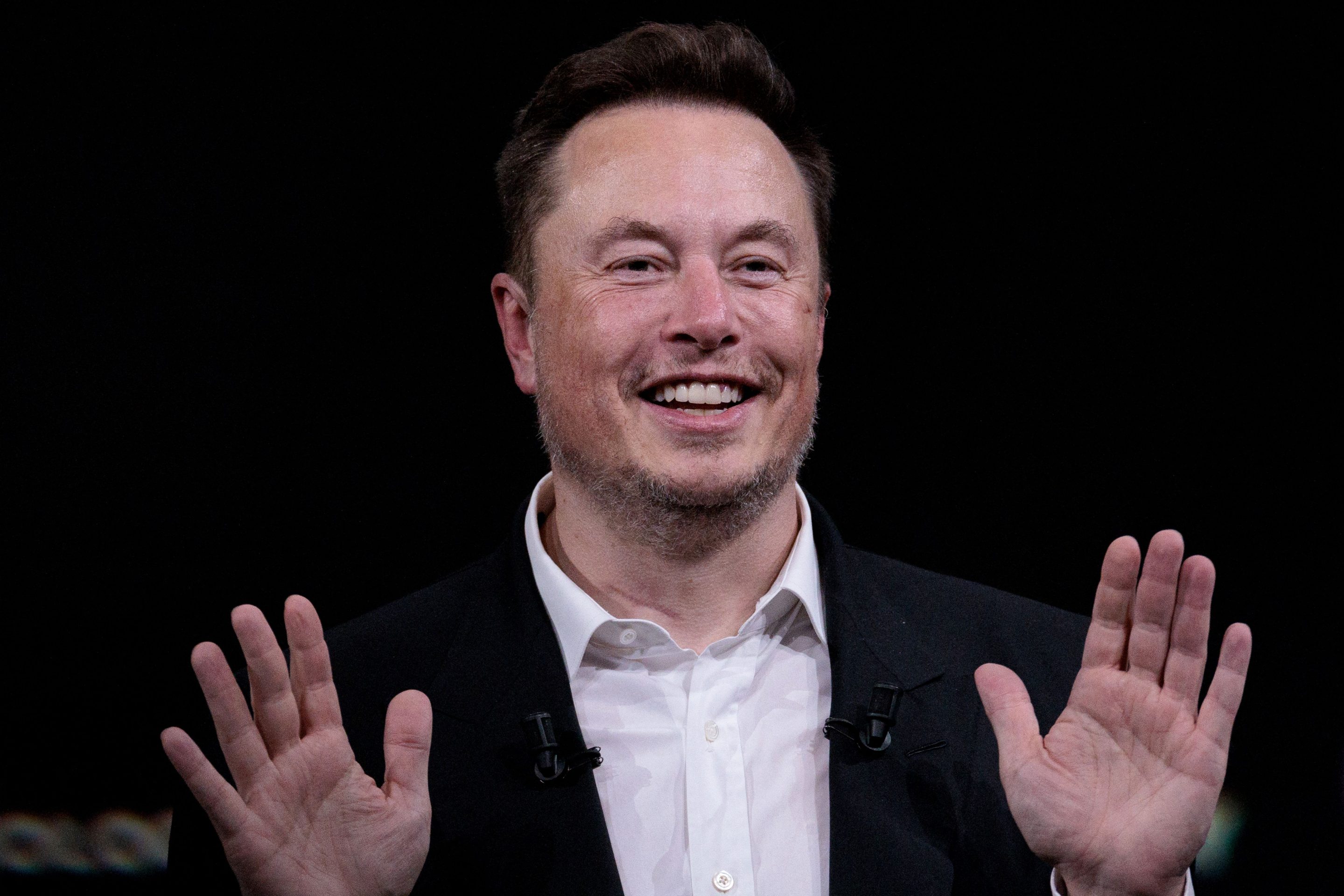 Tesla CEO Elon Musk poses during the Paris Vivatech Conference.