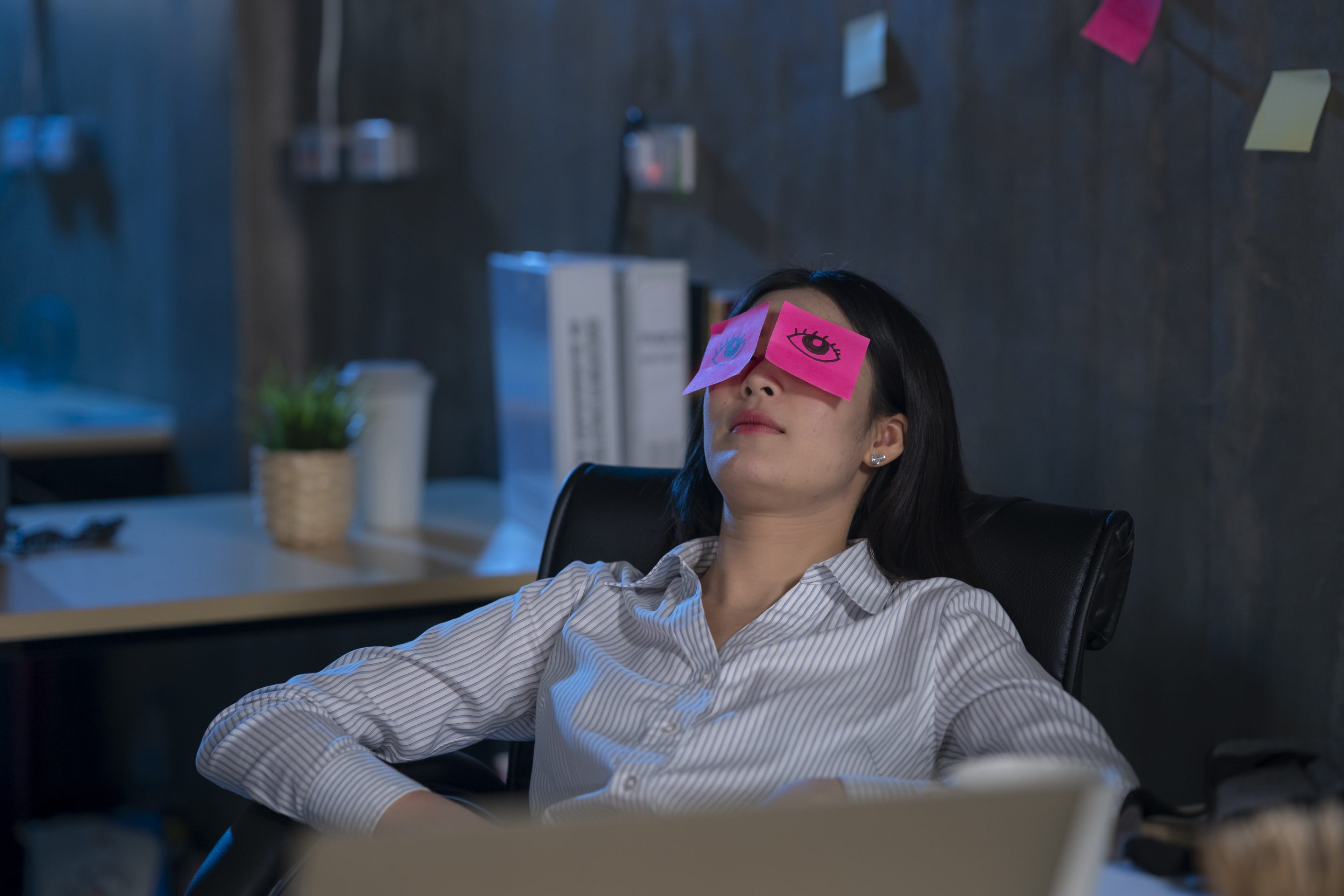 Female working napping on the job