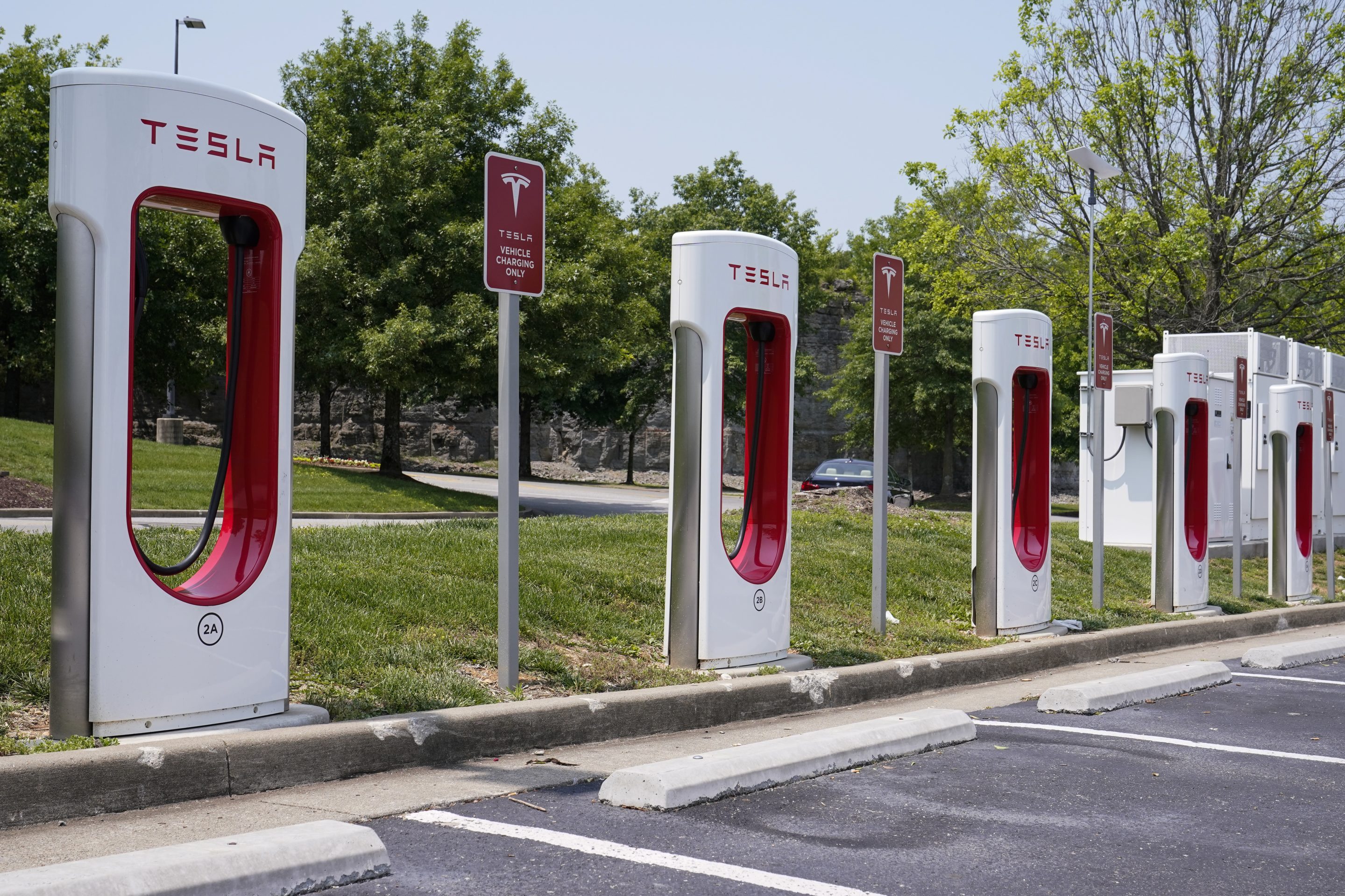 A Tesla electronic vehicle charging station in Nashville.