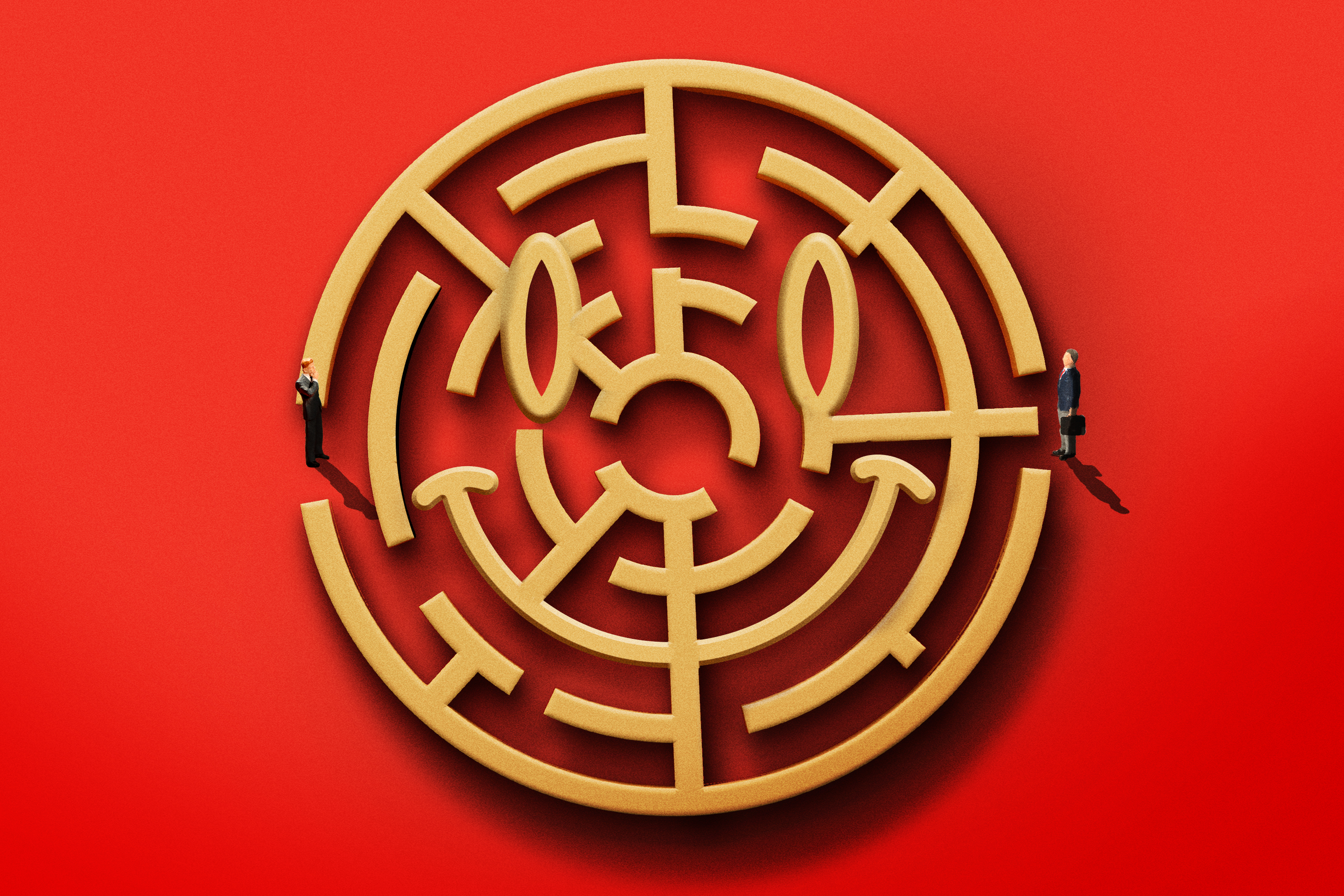 Illustration of a maze in the shape of a smiley-face.