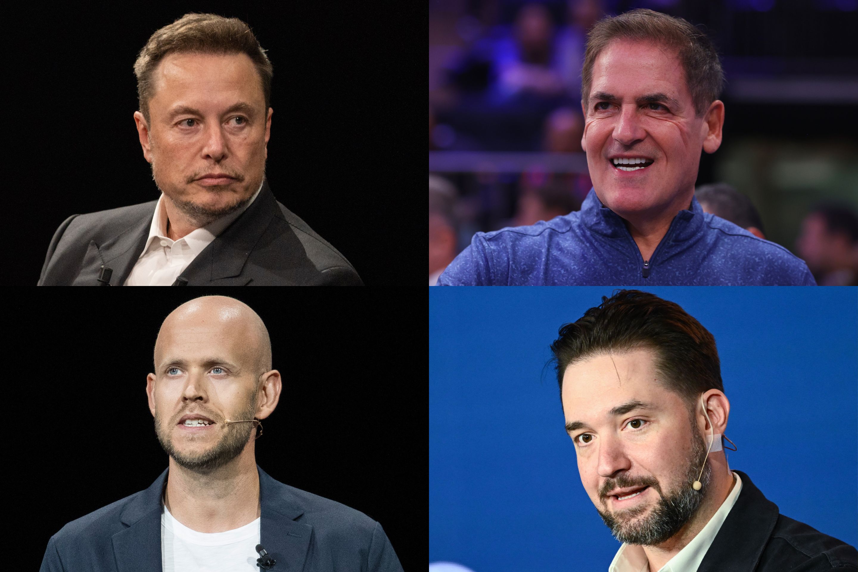 (Clockwise from top left) Elon Musk, Mark Cuba, Alexis Ohanian and Daniel Ek.