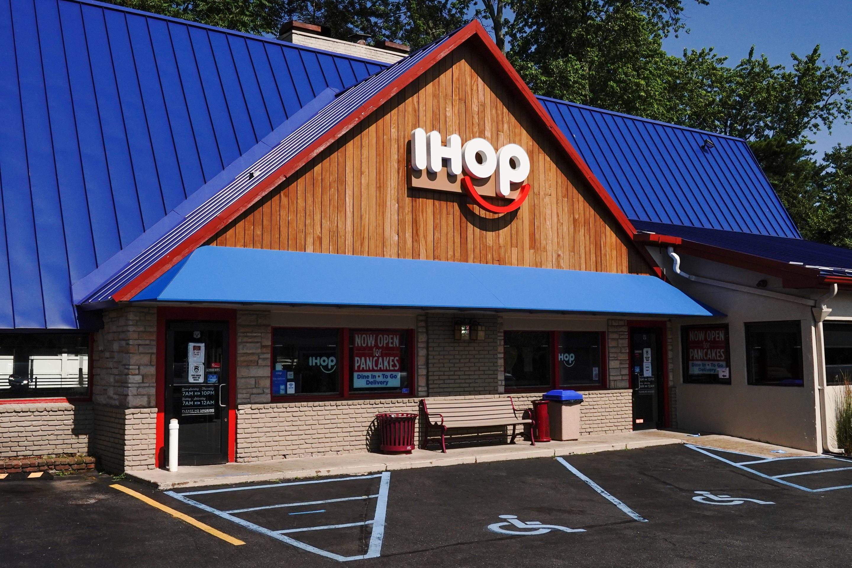 Outside an IHOP restaurant in New York