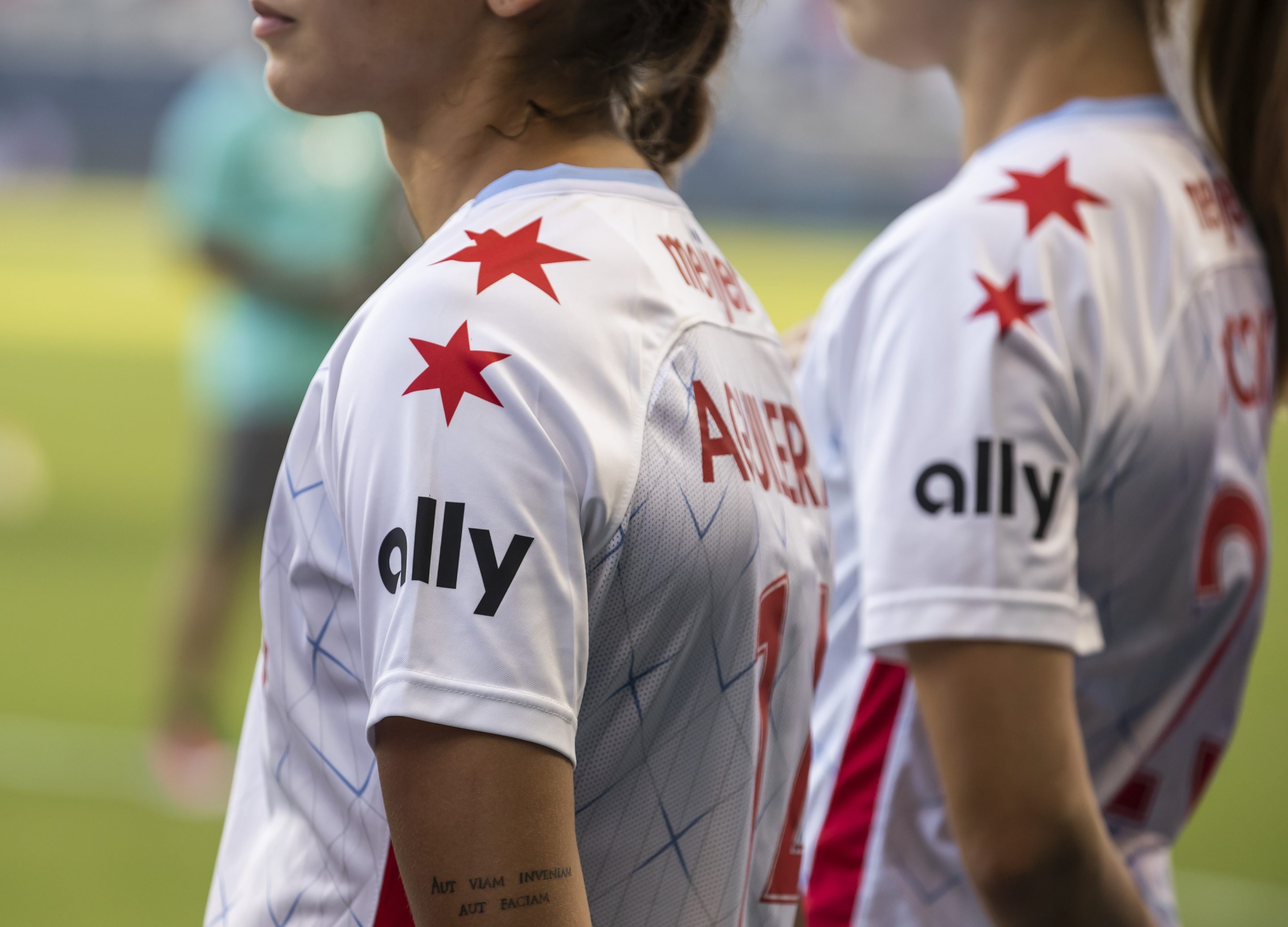 Chicago Red Stars players don Ally-sponsored jerseys during a match against the Kansas City Current at Children's Mercy Park in Kansas City, Kan. on June 18, 2022. Ally Bank's 2009 rebrand helped the financial institution redefine its core values.