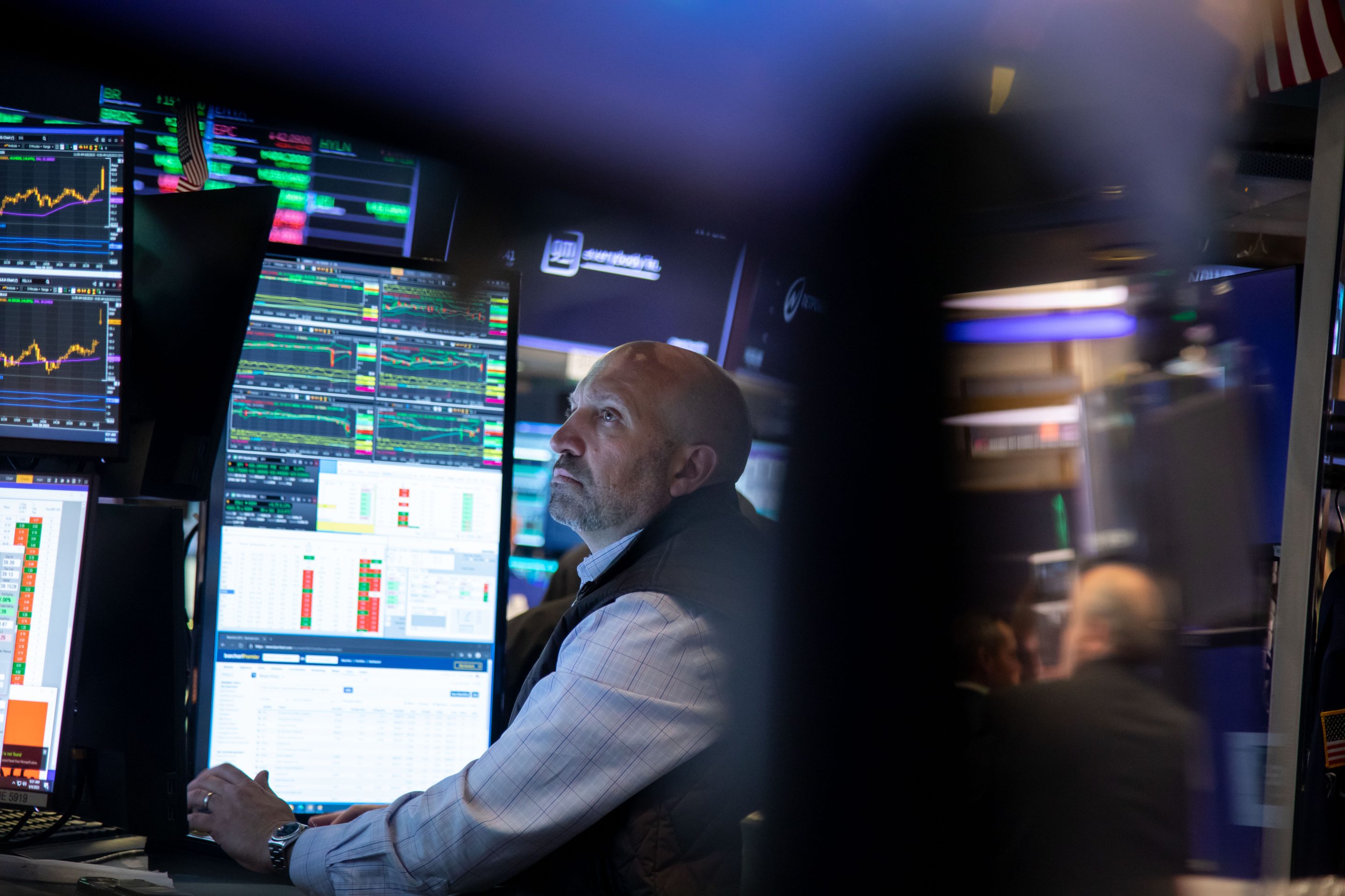 A trader works on the floor of the New York Stock Exchange (NYSE) in New York, US, on Friday, June 9, 2023.