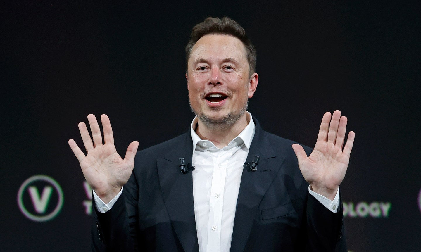 Chief Executive Officer of SpaceX and Tesla and owner of Twitter, Elon Musk gestures as he attends the Viva Technology conference dedicated to innovation and startups at the Porte de Versailles exhibition centre on June 16, 2023 in Paris, France.