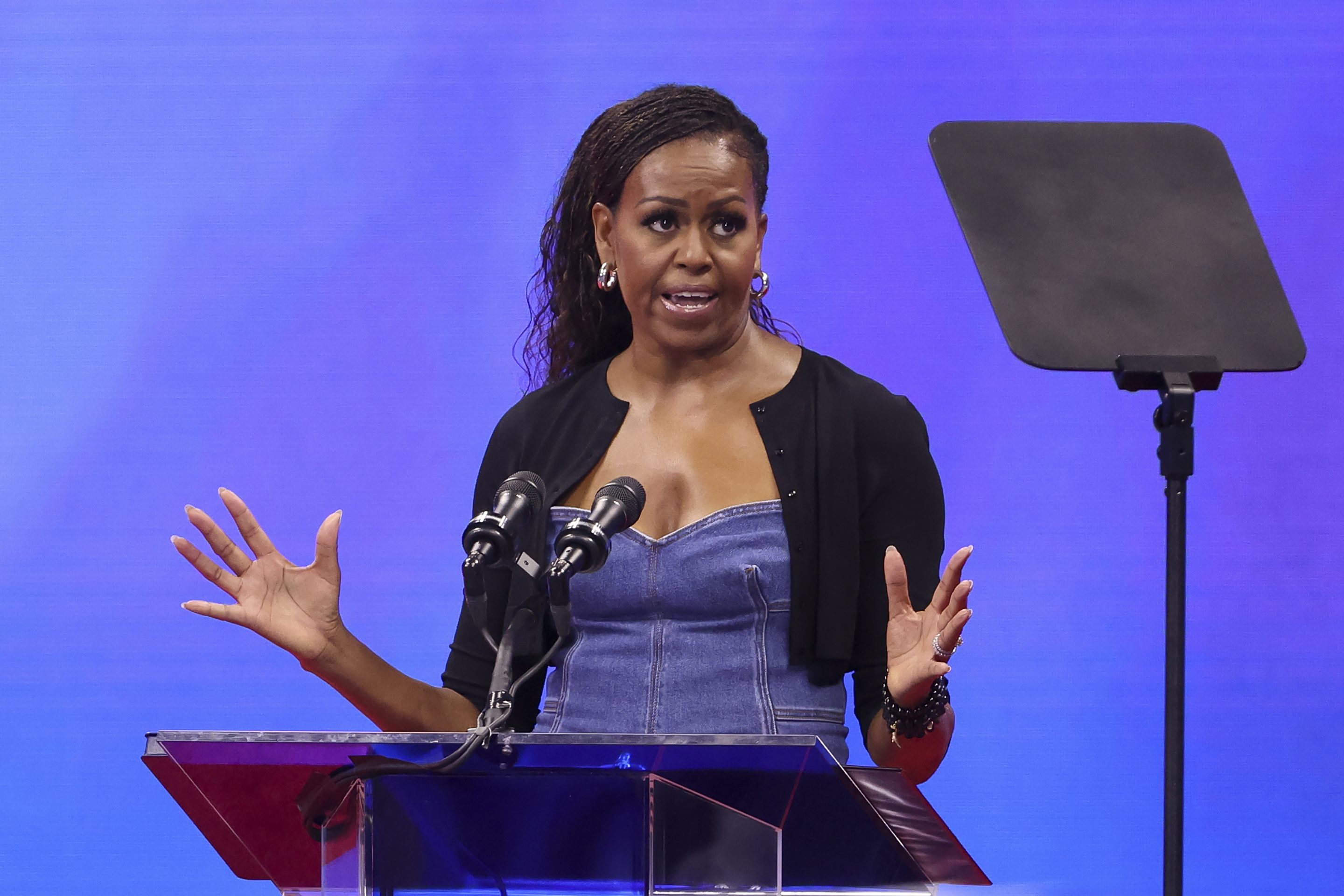 Michelle Obama speaks at the U.S. Open’s opening night, Aug. 28, 2023.