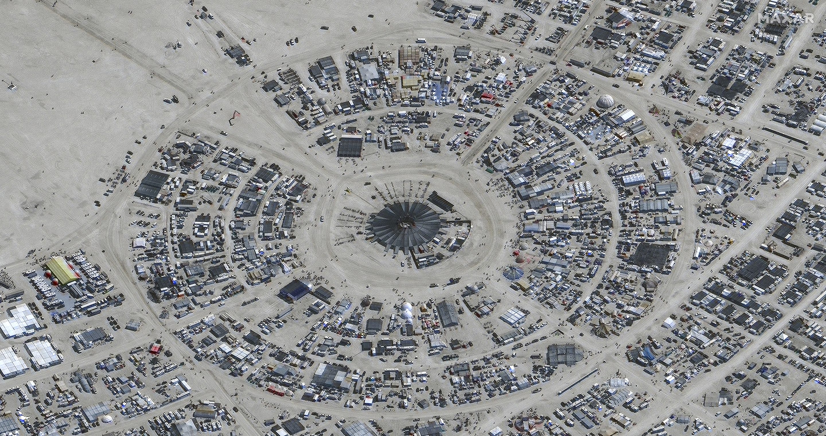 An overview of Burning Man festival in Black Rock, Nev on Aug. 28, 2023. 