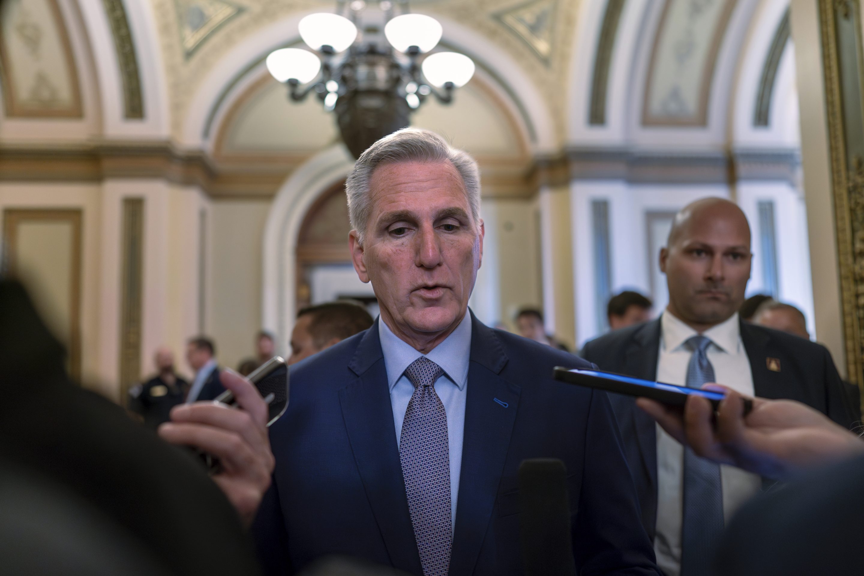 Speaker of the House Kevin McCarthy, R-Calif., leaves the chamber at the Capitol in Washington, on Sept. 19, 2023.