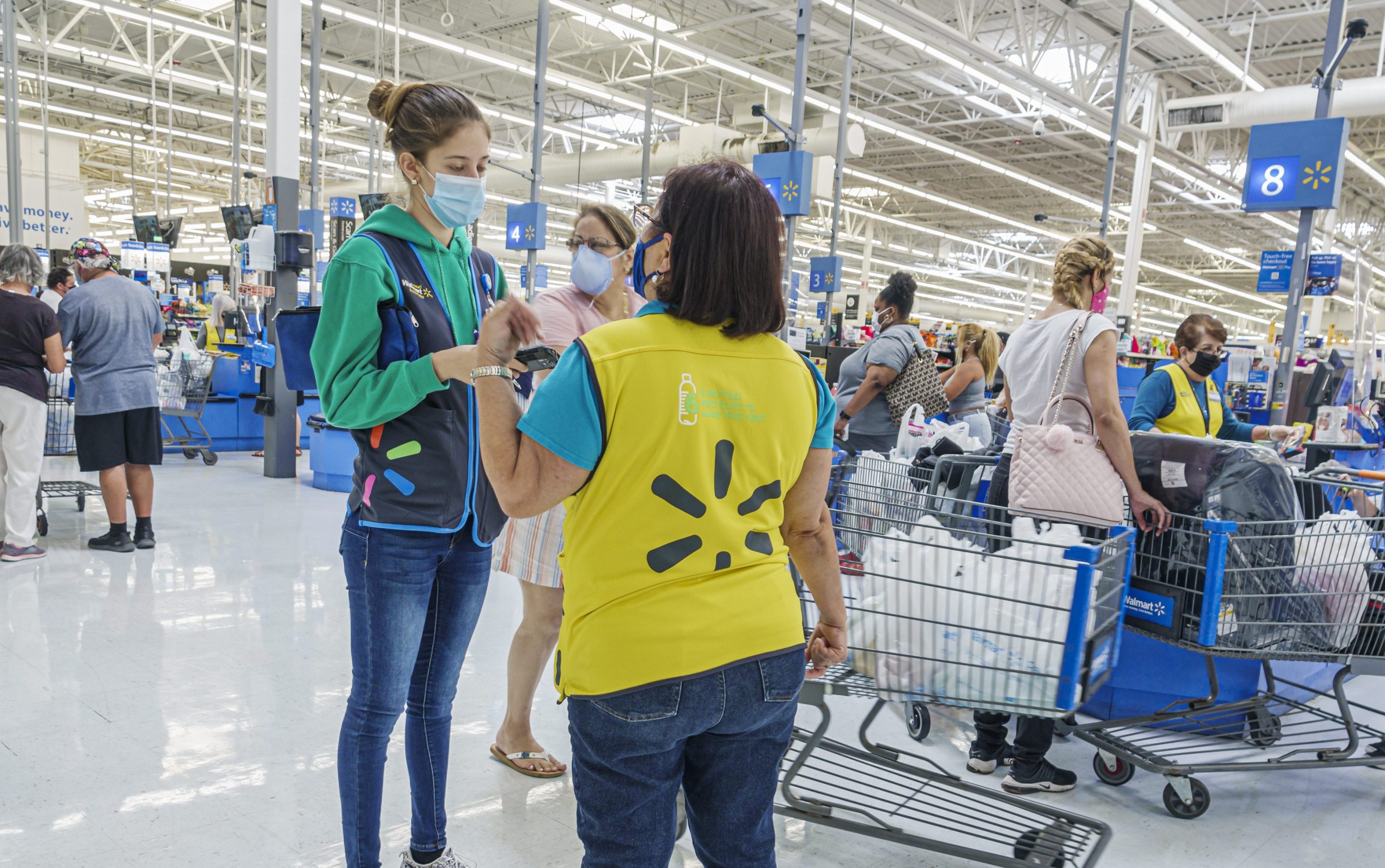 Florida, Miami, Walmart discount department store, check out lines.