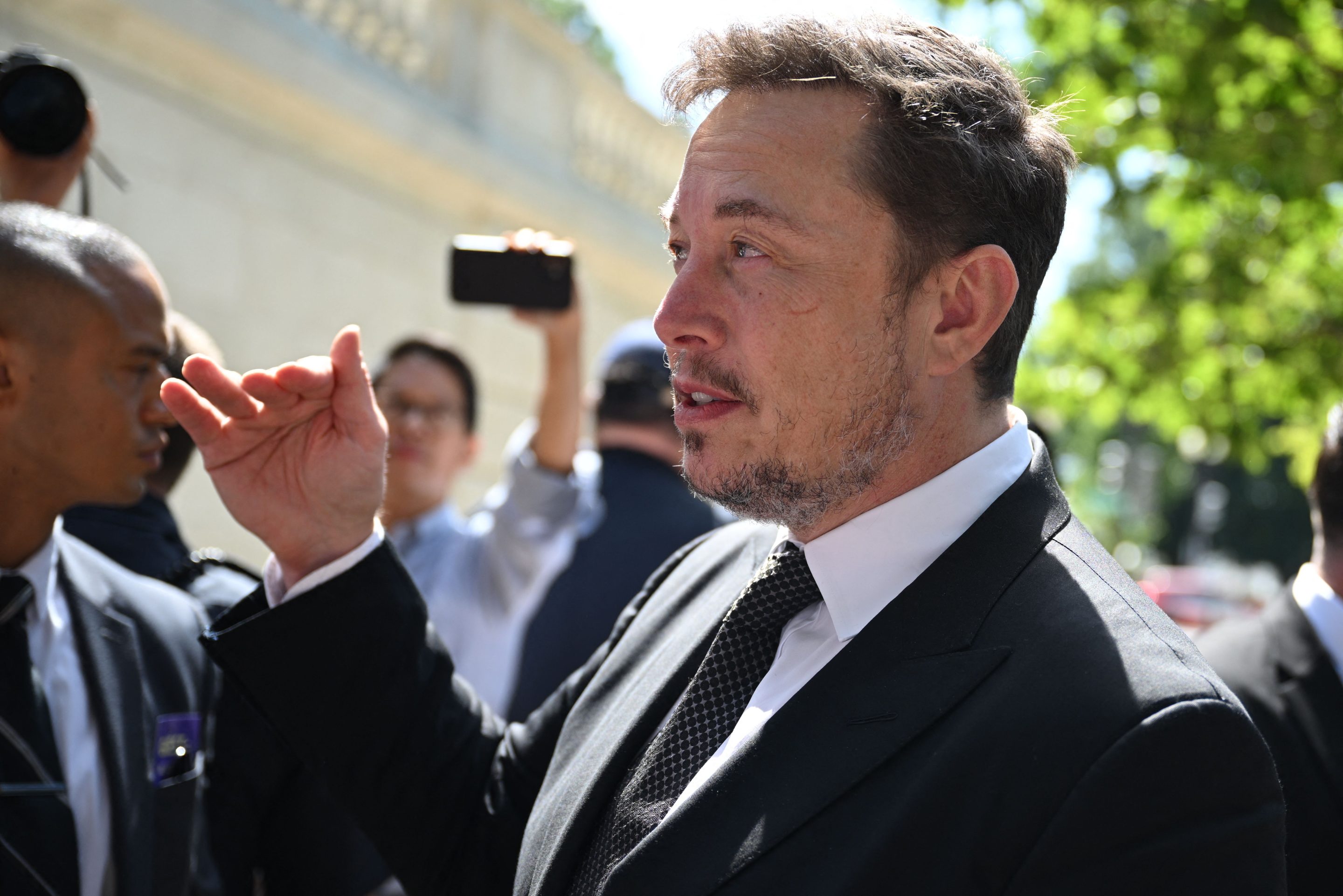 Elon Musk leaves a Senate bipartisan Artificial Intelligence Insight Forum in Washington, DC.