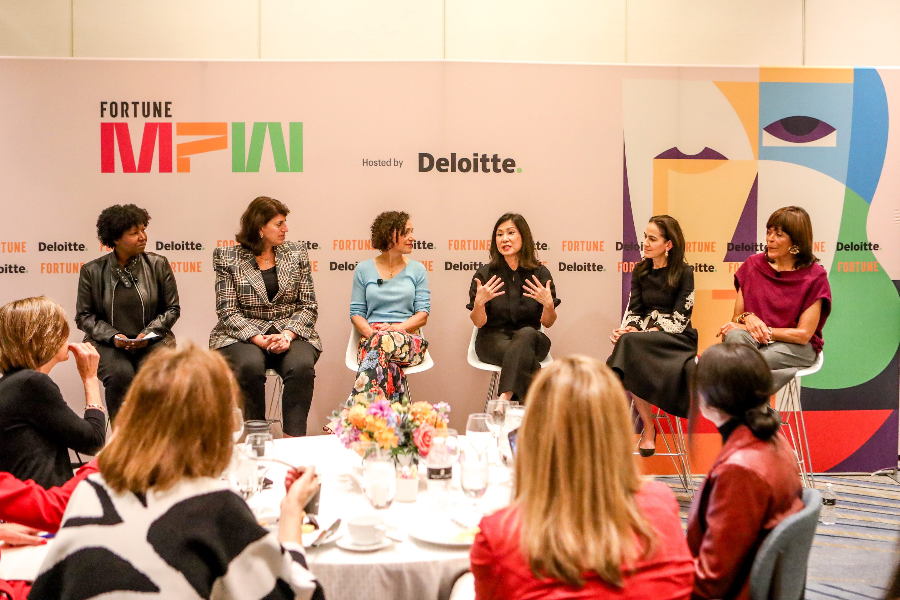 Executives from Pfizer, Google, Deloitte, Estée Lauder, and EeroQ during a panel moderated by Fortune's Jennifer Fields.
