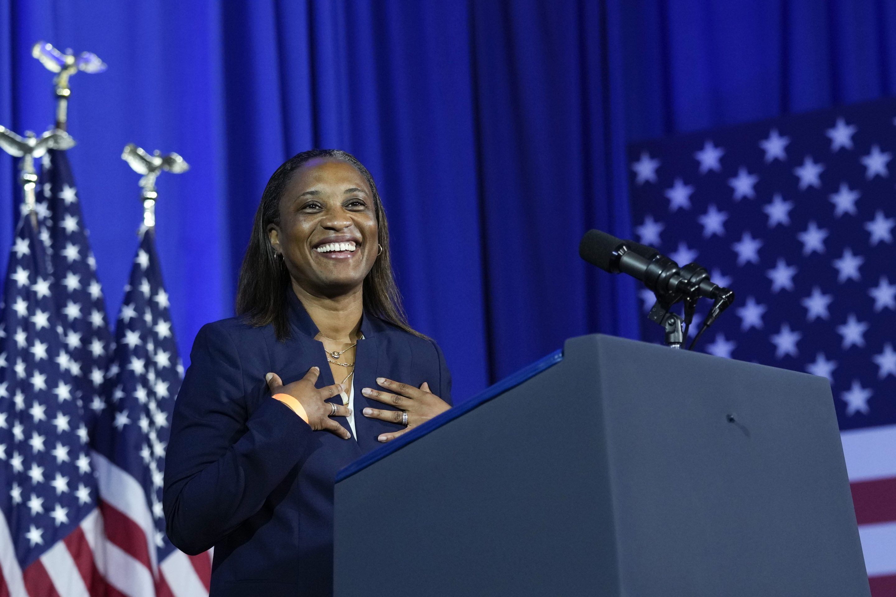 Laphonza Butler, President of EMILY's List, speaks during an event in Washington, on June 23, 2023. 
