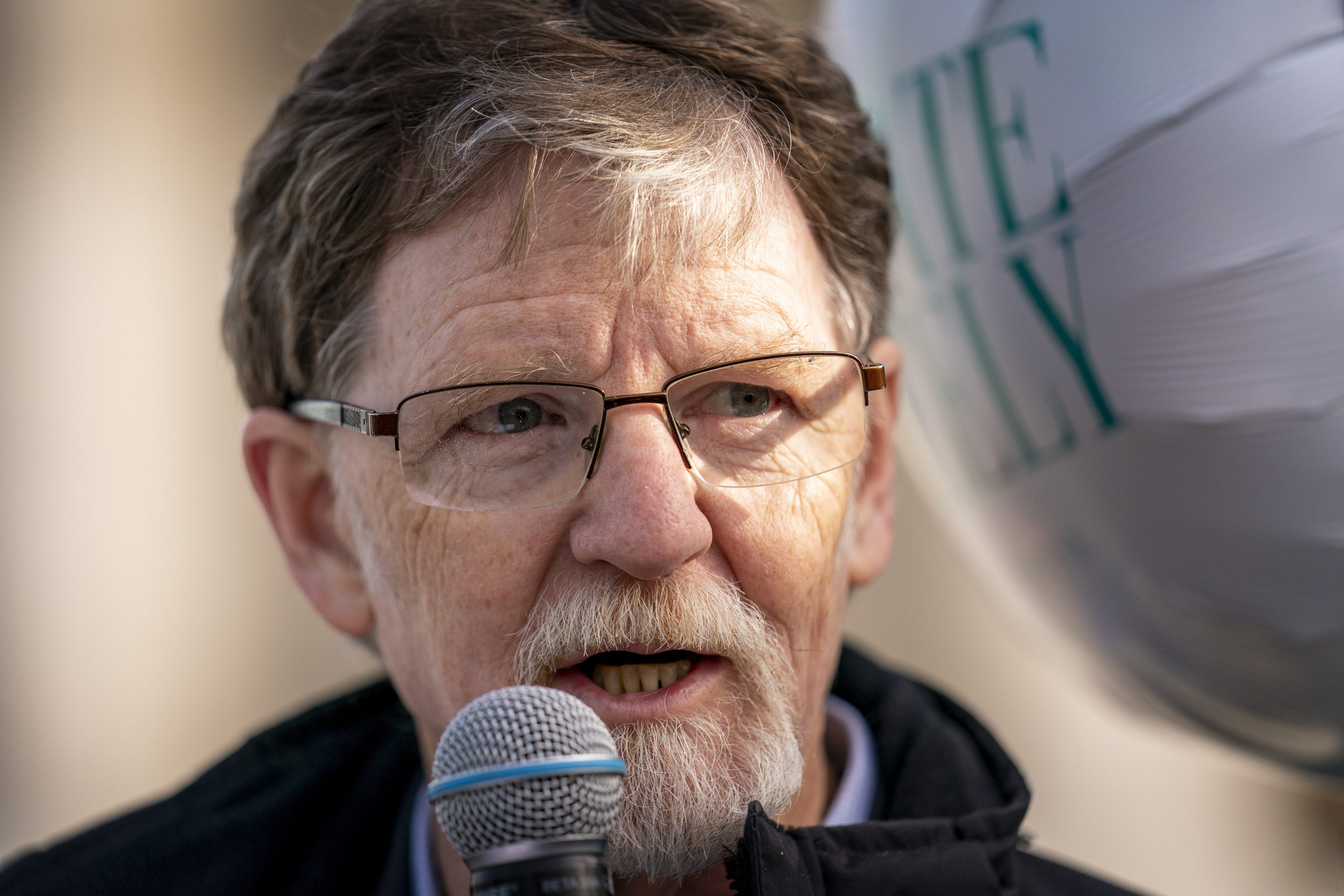 Jack Phillips, whose case was heard by the Supreme Court several years ago after he objected to designing a wedding cake for a gay couple, speaks to supporters outside the Supreme Court on Dec. 5, 2022, in Washington. 