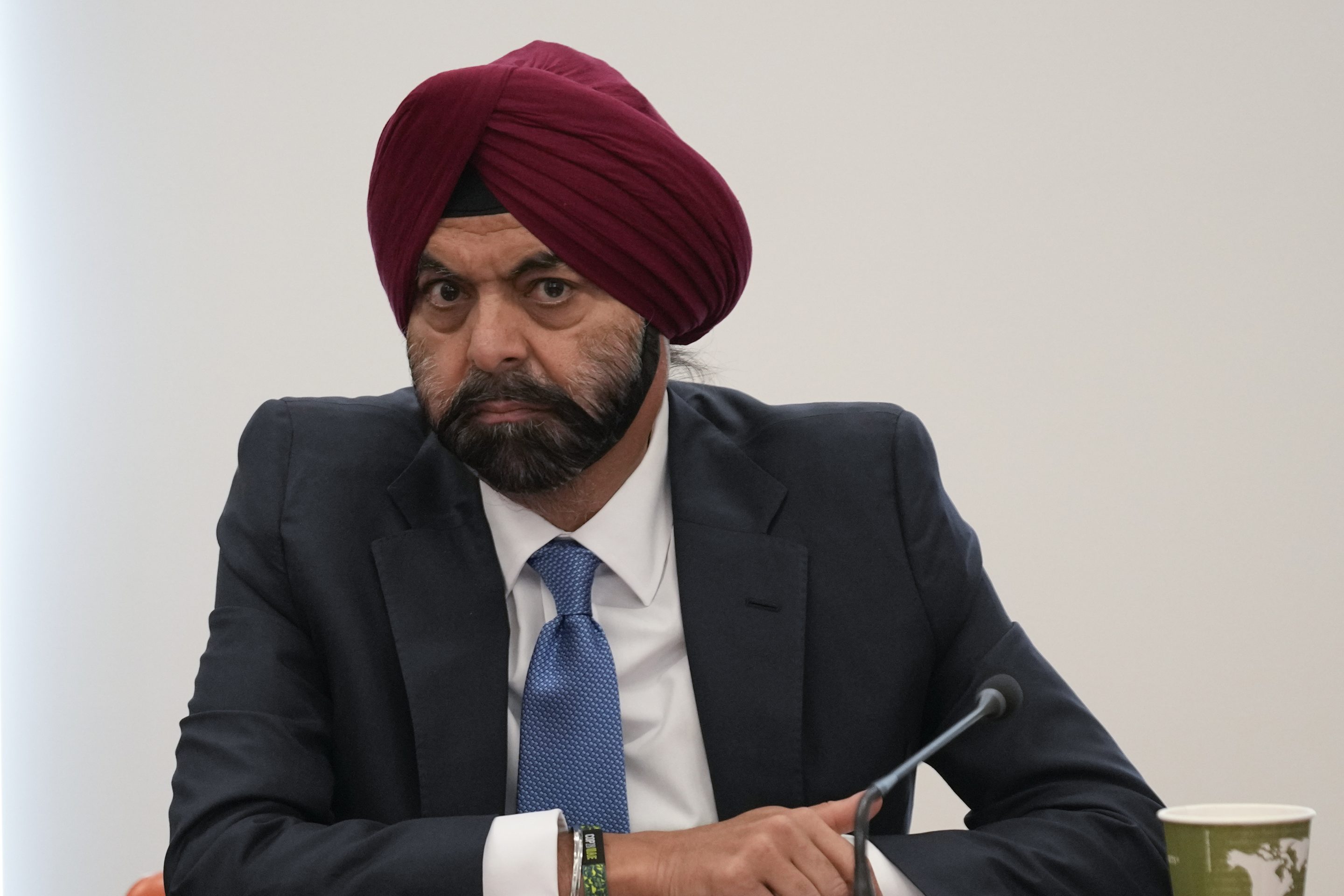 Ajay Banga, World Bank president, participates in global infrastructure and investment forum in New York, Sept. 21, 2023. Banga warned at a conference in Saudi Arabia this week that the war puts economic development at a "dangerous juncture." 