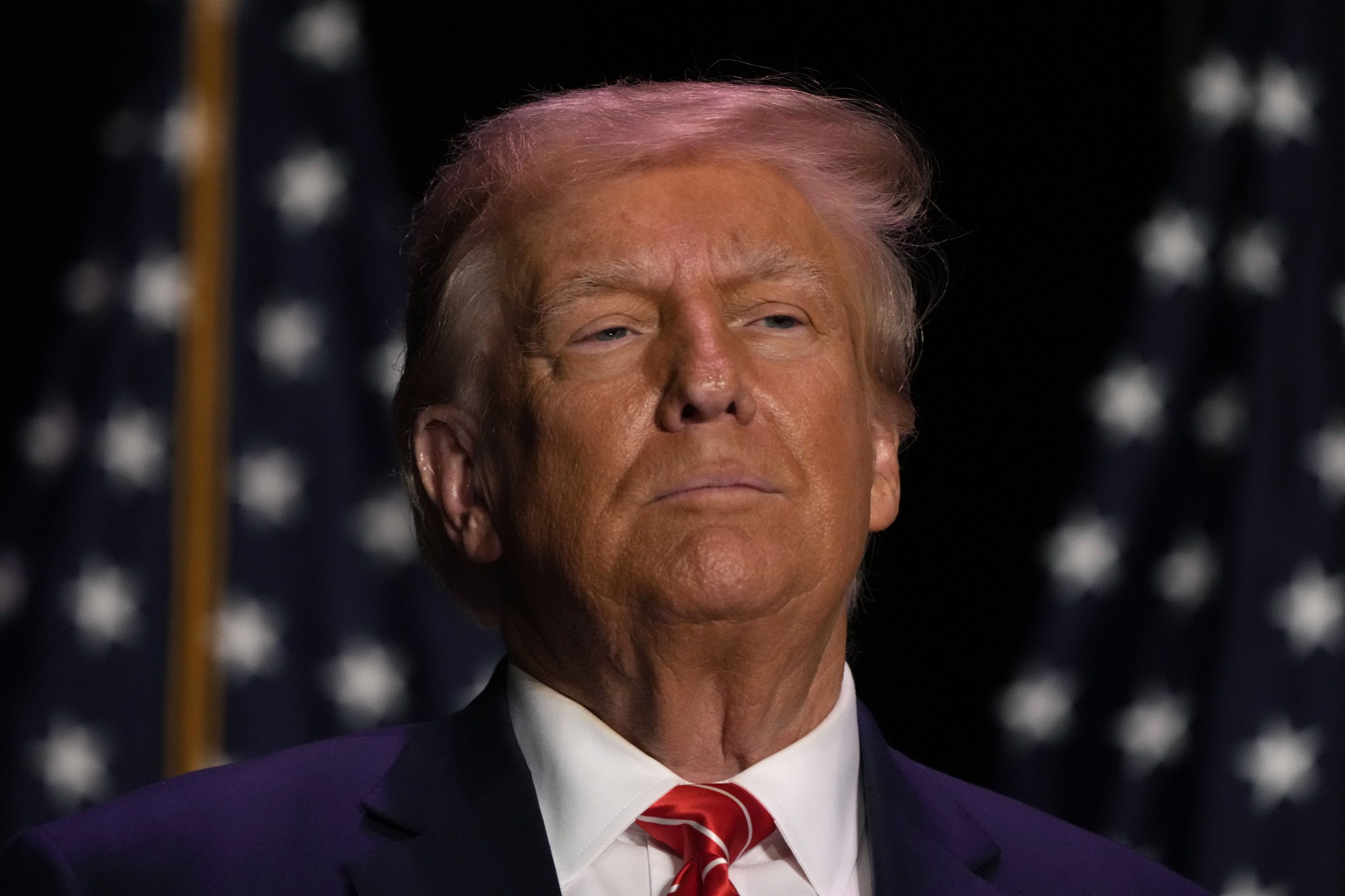 Former President Donald Trump arrives at a commit to caucus rally, on Oct. 29, 2023, in Sioux City, Iowa. 