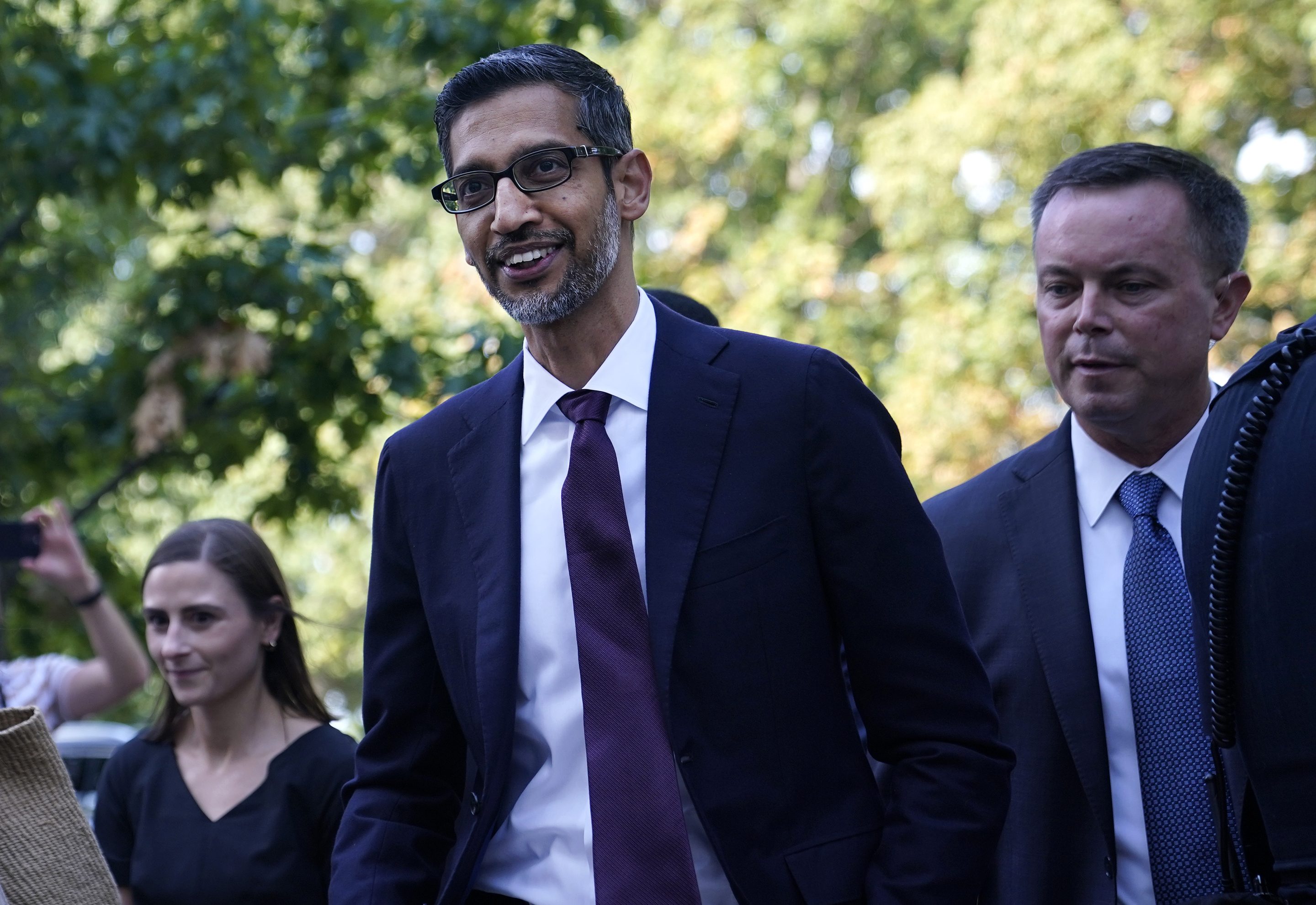 Sundar Pichai, CEO of Google, arrives for the “AI Insight Forum” at the Russell Senate Office Building on Capitol Hill on Sept. 13, 2023 in Washington, DC.