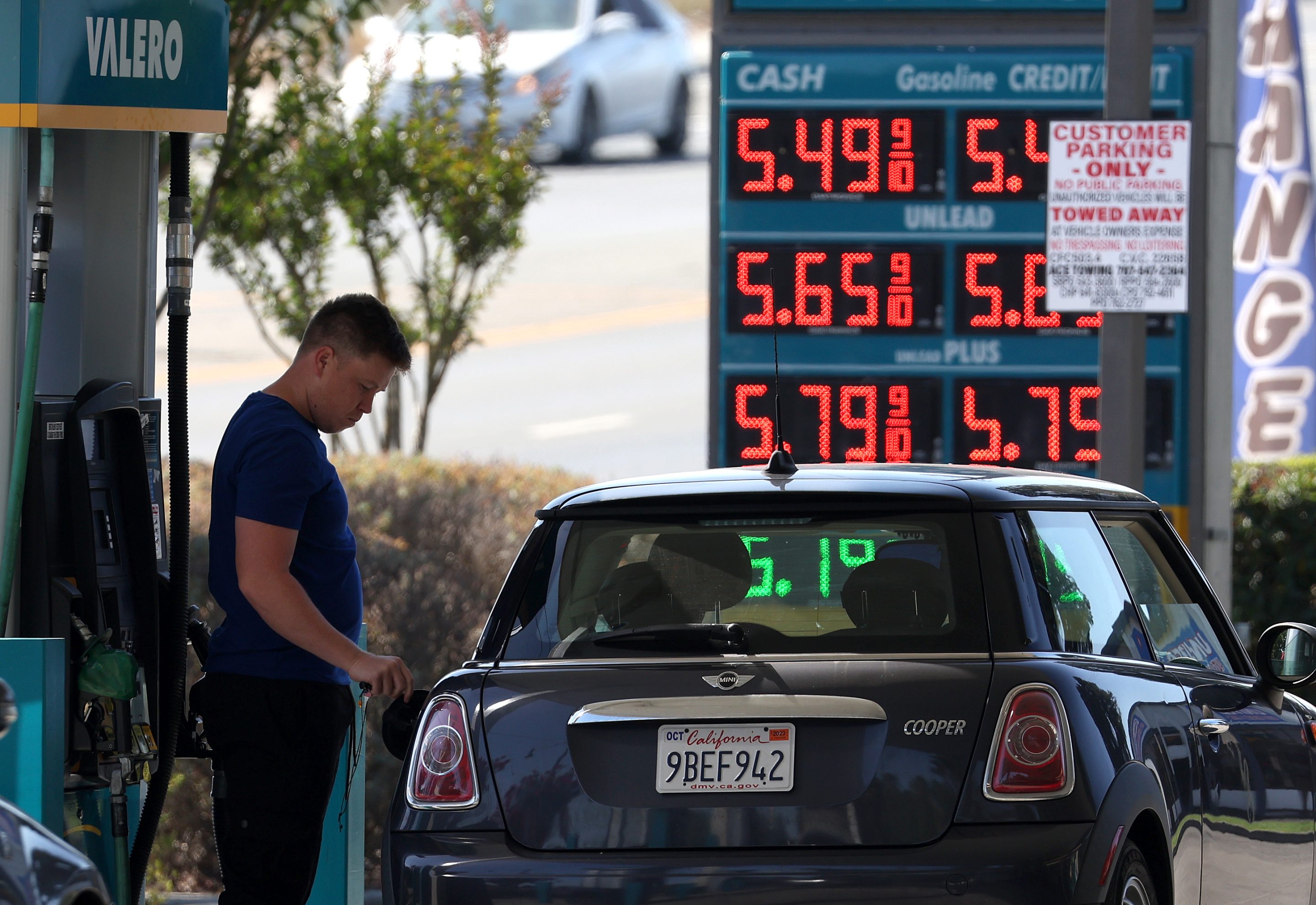 A gas station customer on Sept. 13, 2023, in Petaluma, Calif.