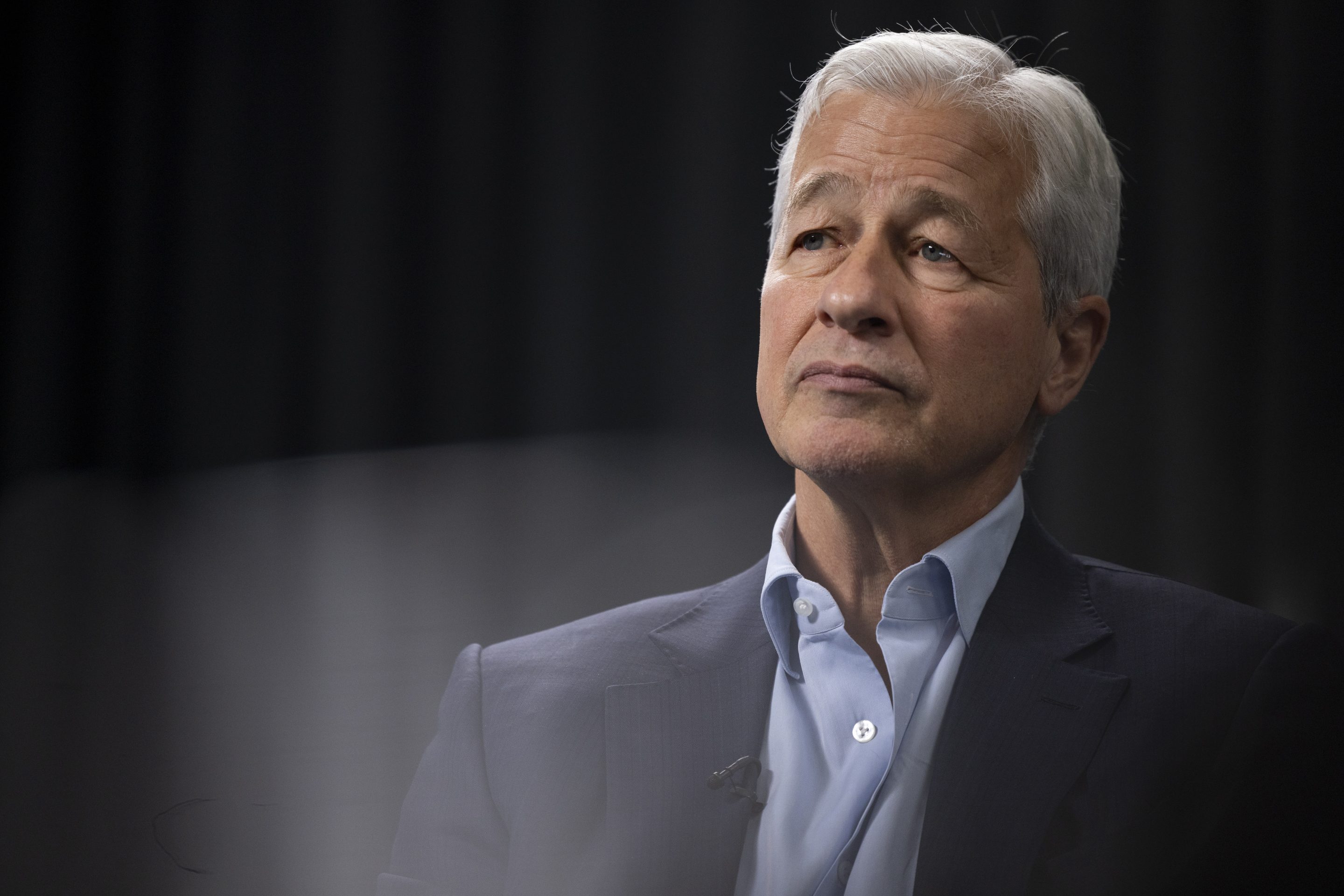 Jamie Dimon, CEO of JPMorgan Chase, during a Bloomberg TV interview on the sidelines of the JPMorgan Tech Stars Leadership Forum in London, Oct. 2, 2023.