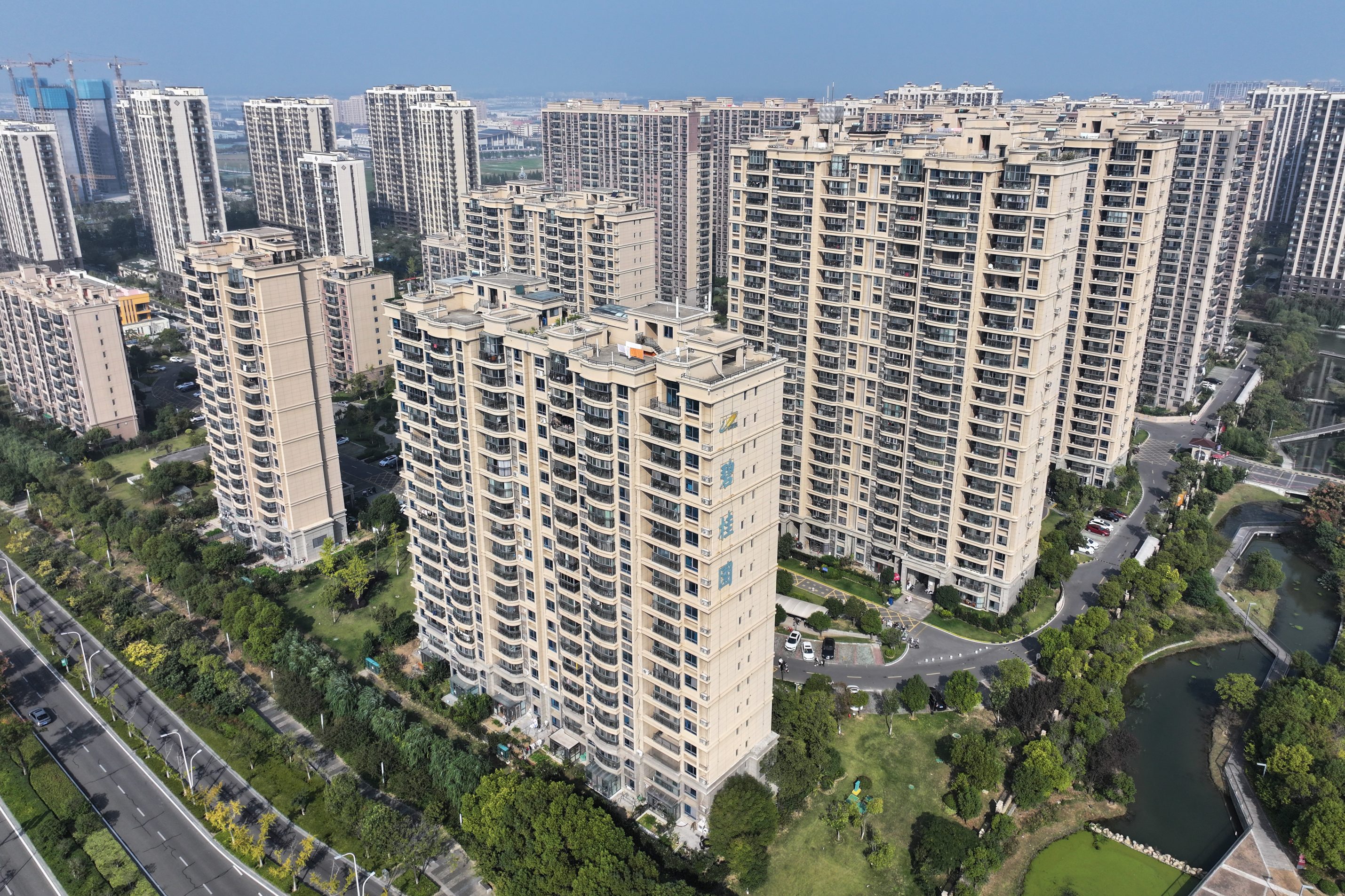 Aerial photo shows a residential area of Country Garden in Suqian, East China's Jiangsu Province