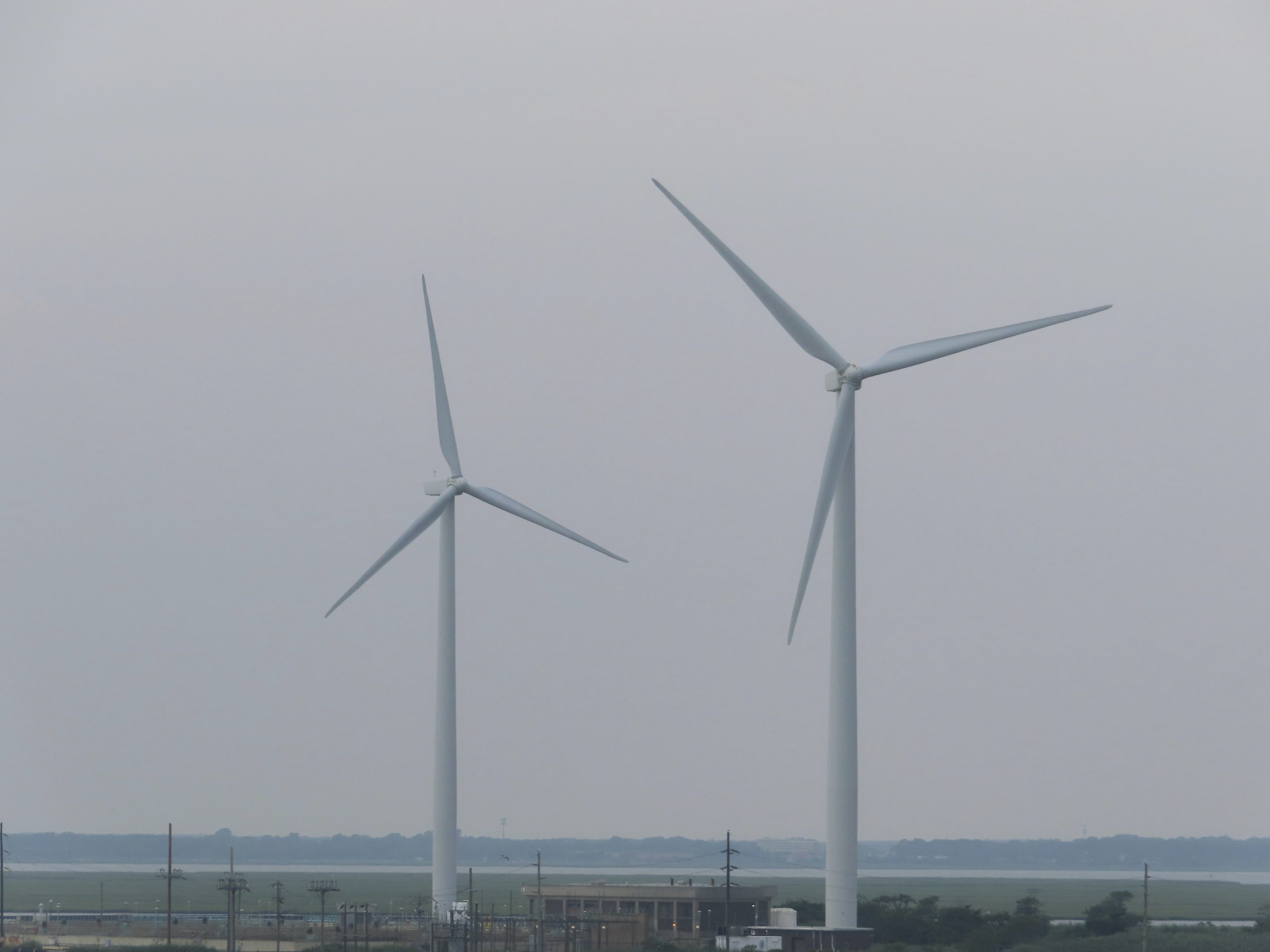 Land-based wind turbines turn in Atlantic City, N.J. on July 20, 2023.