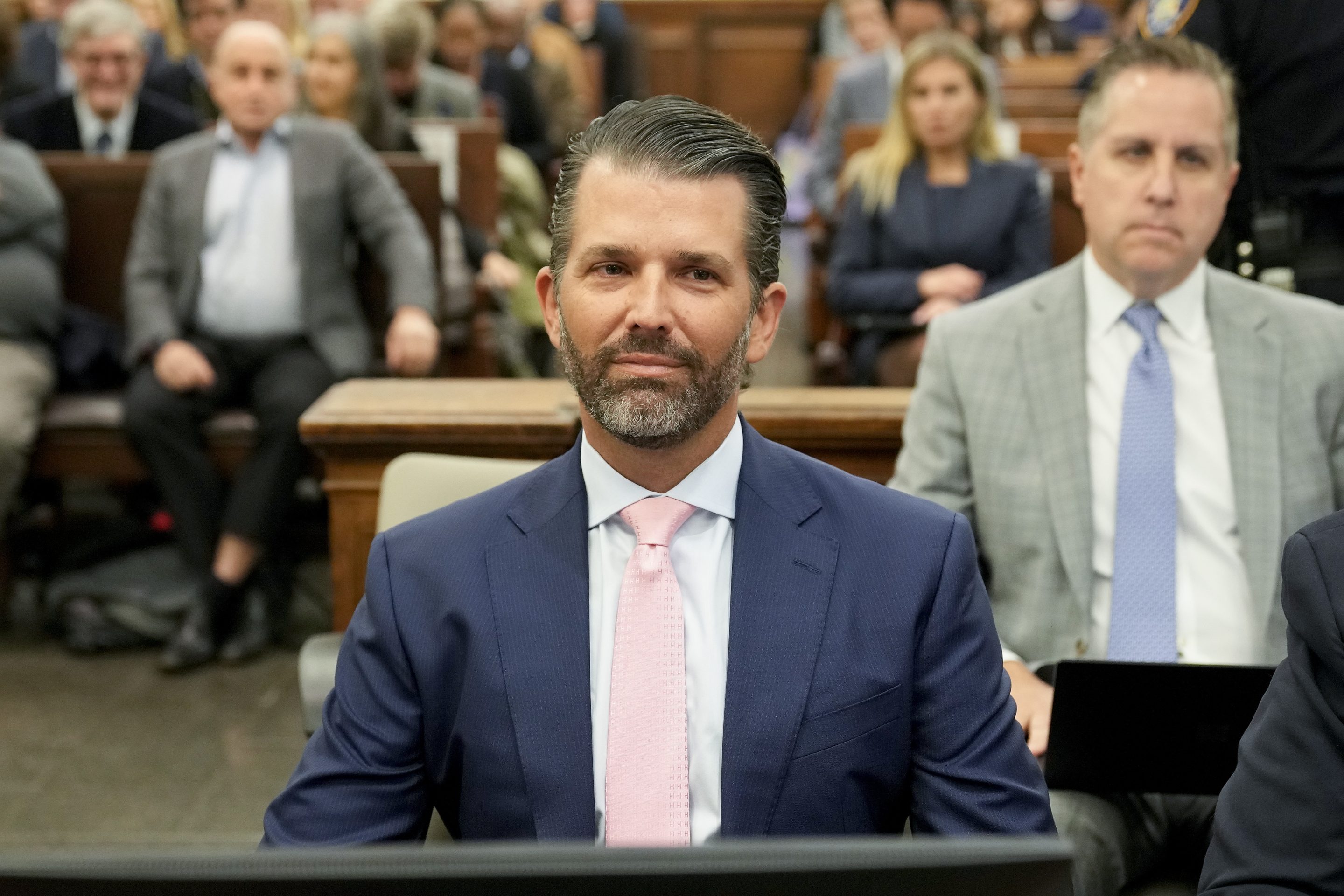 Donald Trump Jr. waits to testify in New York Supreme Court, on Nov. 1, 2023, in New York. 